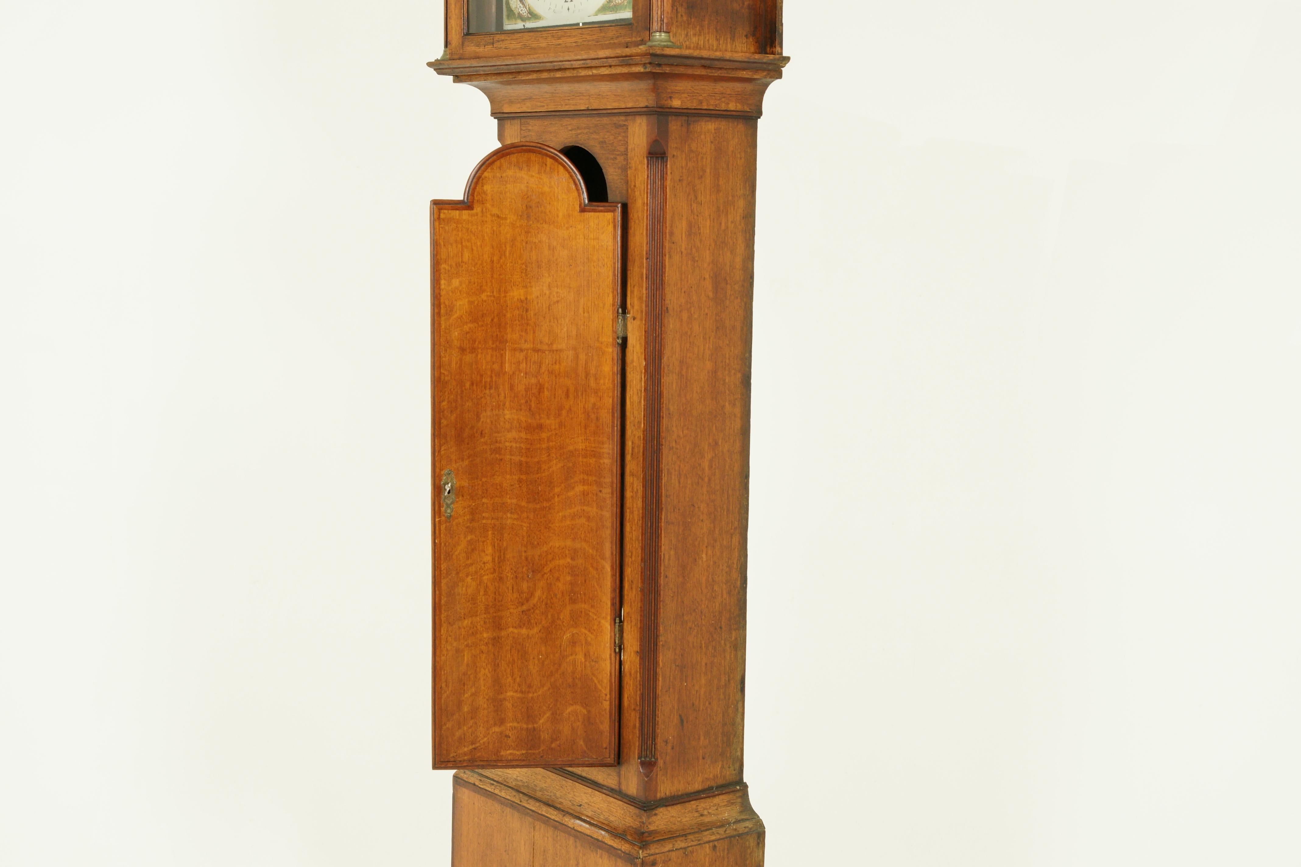 English Antique Grandfather Clock, Long Case Clock, Oak and Walnut, England, 1870, B1536