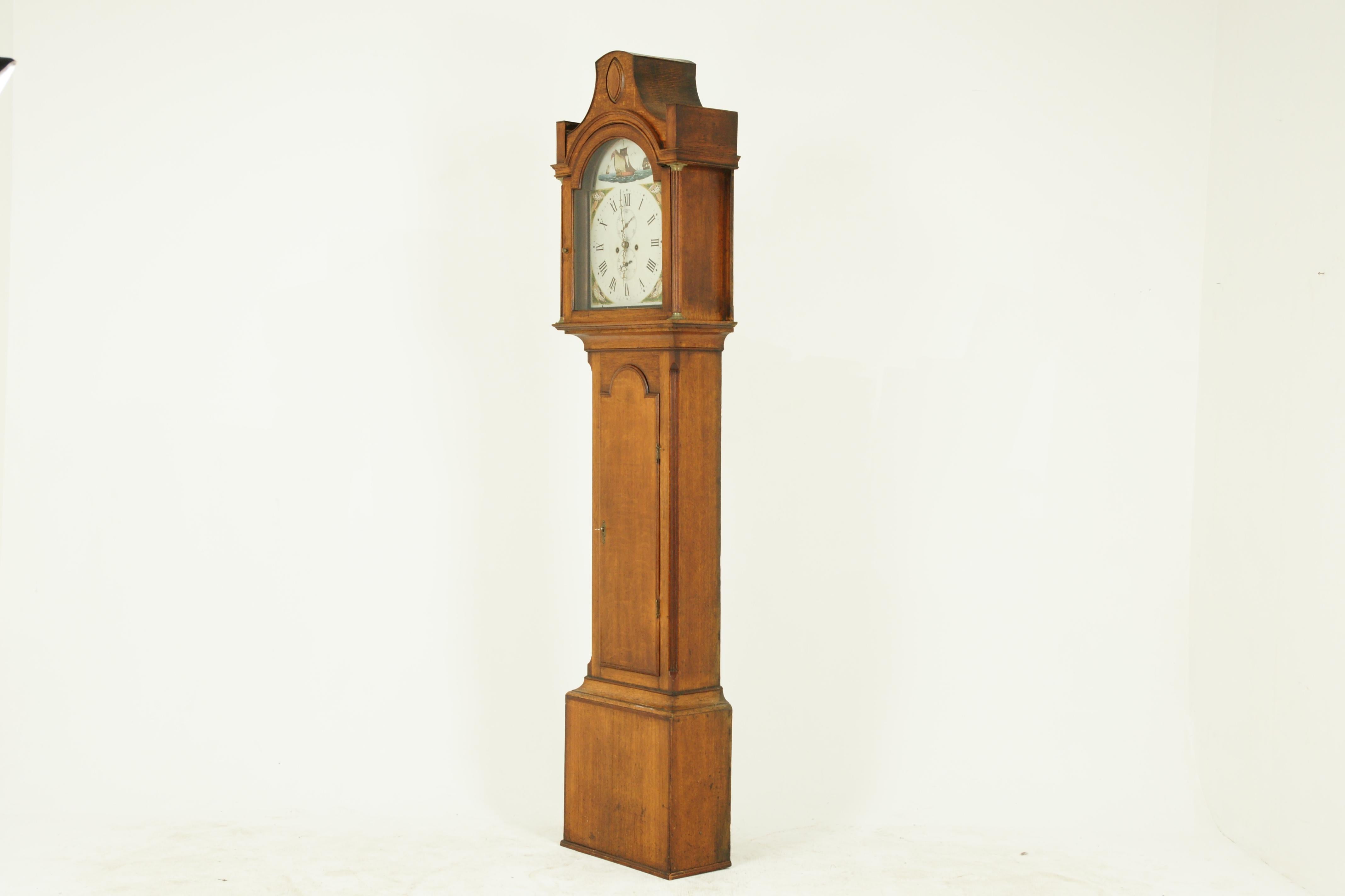 Hand-Crafted Antique Grandfather Clock, Long Case Clock, Oak and Walnut, England, 1870, B1536