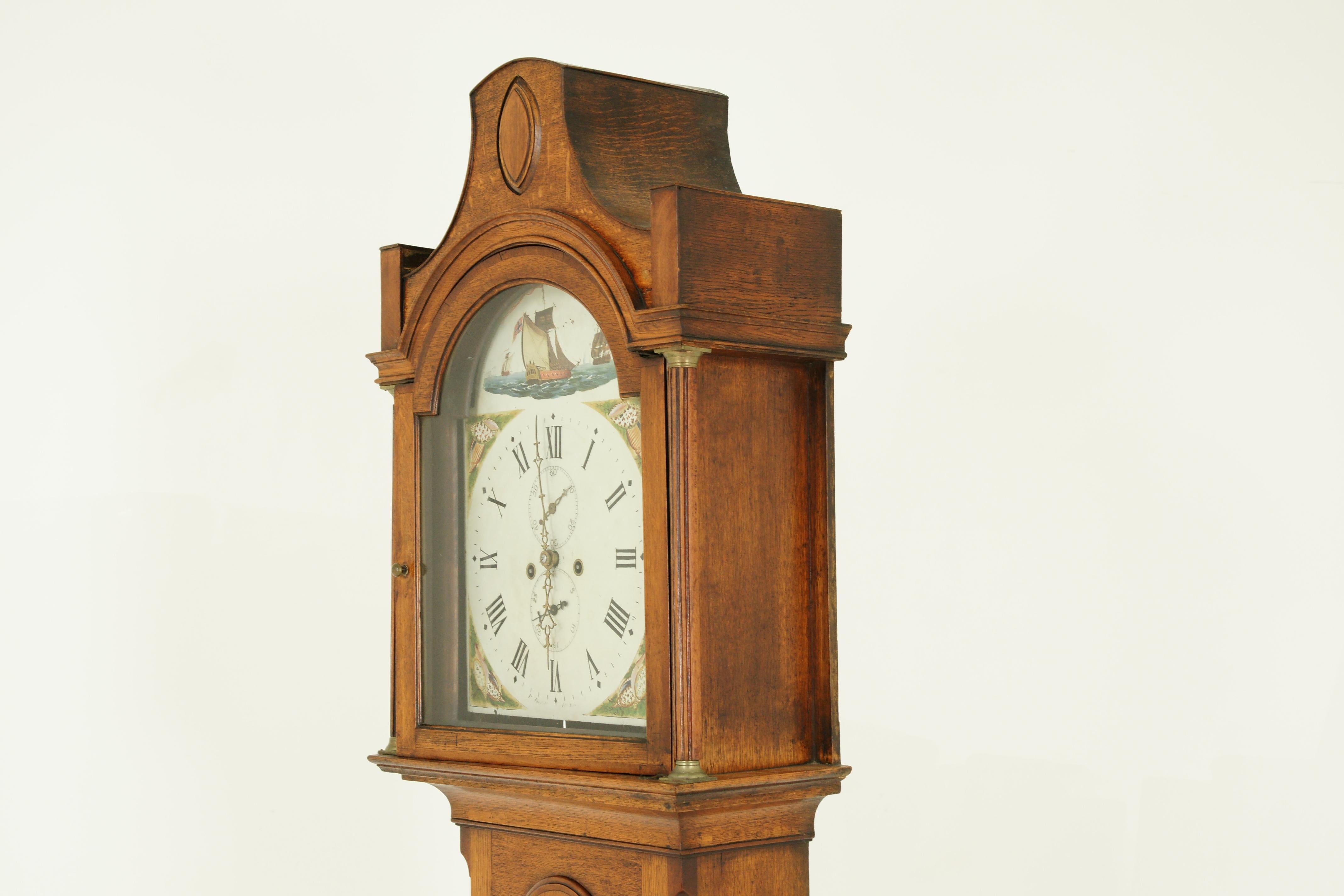 Antique Grandfather Clock, Long Case Clock, Oak and Walnut, England, 1870, B1536 In Good Condition In Vancouver, BC