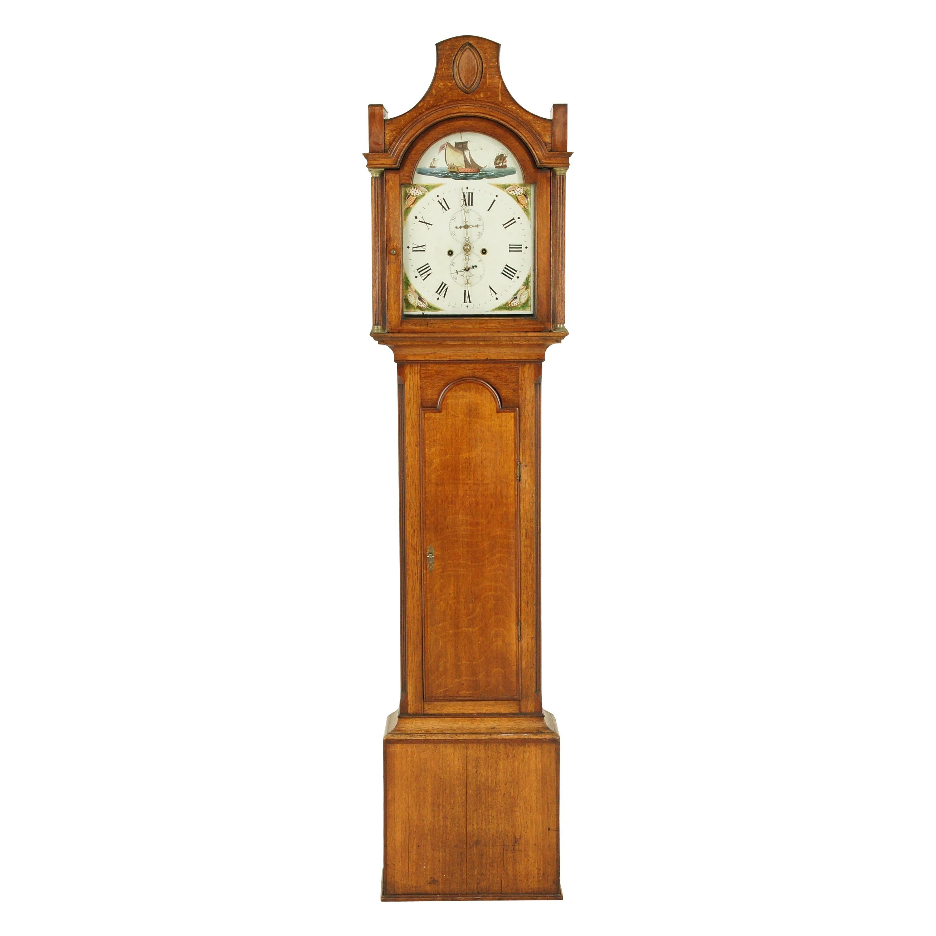 Antique Grandfather Clock, Long Case Clock, Oak and Walnut, England, 1870, B1536