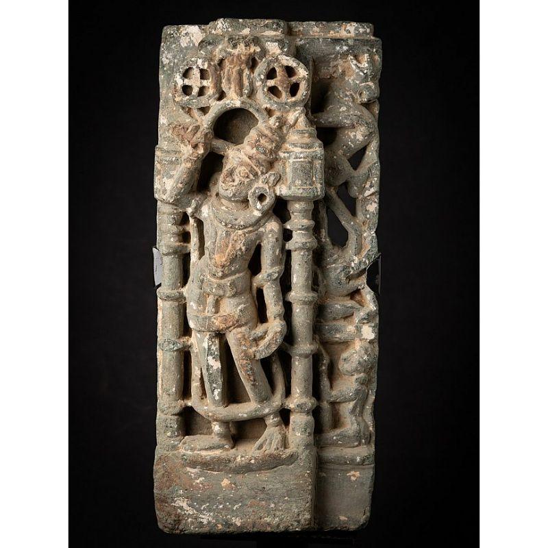 Material: Granite
Material: wood
53,5 cm high 
19,8 cm wide and 13,5 cm deep
Weight: 12.9 kgs
The height is measured including the stand. Just the granite figure is 39 cm high
Originating from India
14th century
Originating from a temple in