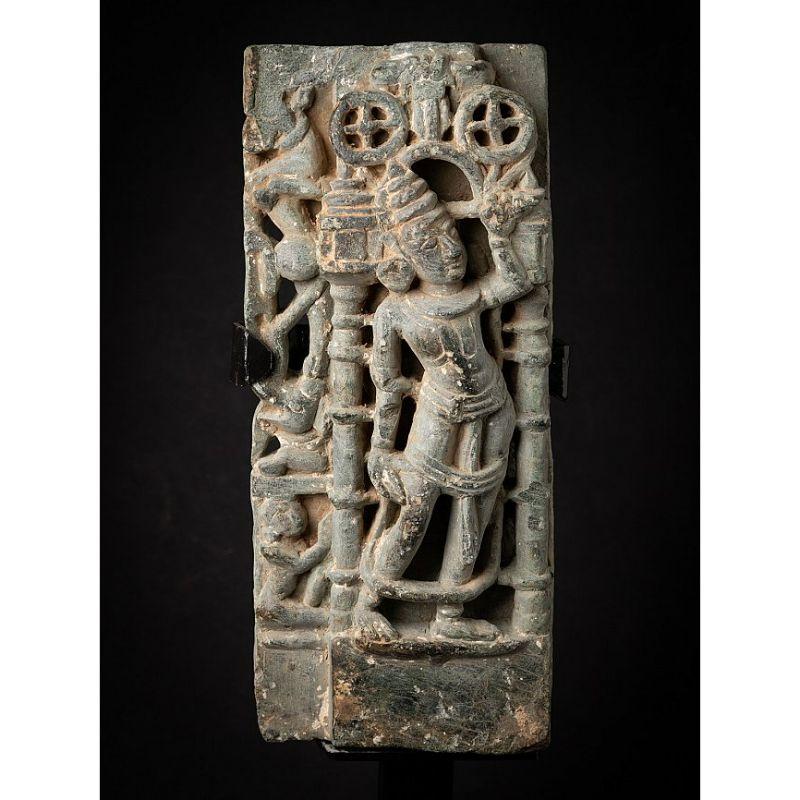 Material: Granite
Material: wood
51,5 cm high 
21,5 cm wide and 13,5 cm deep
Weight: 11.3 kgs
The height is measured including the stand. Just the granite figure is 39 cm high
Originating from India
14th century
Originating from a temple in