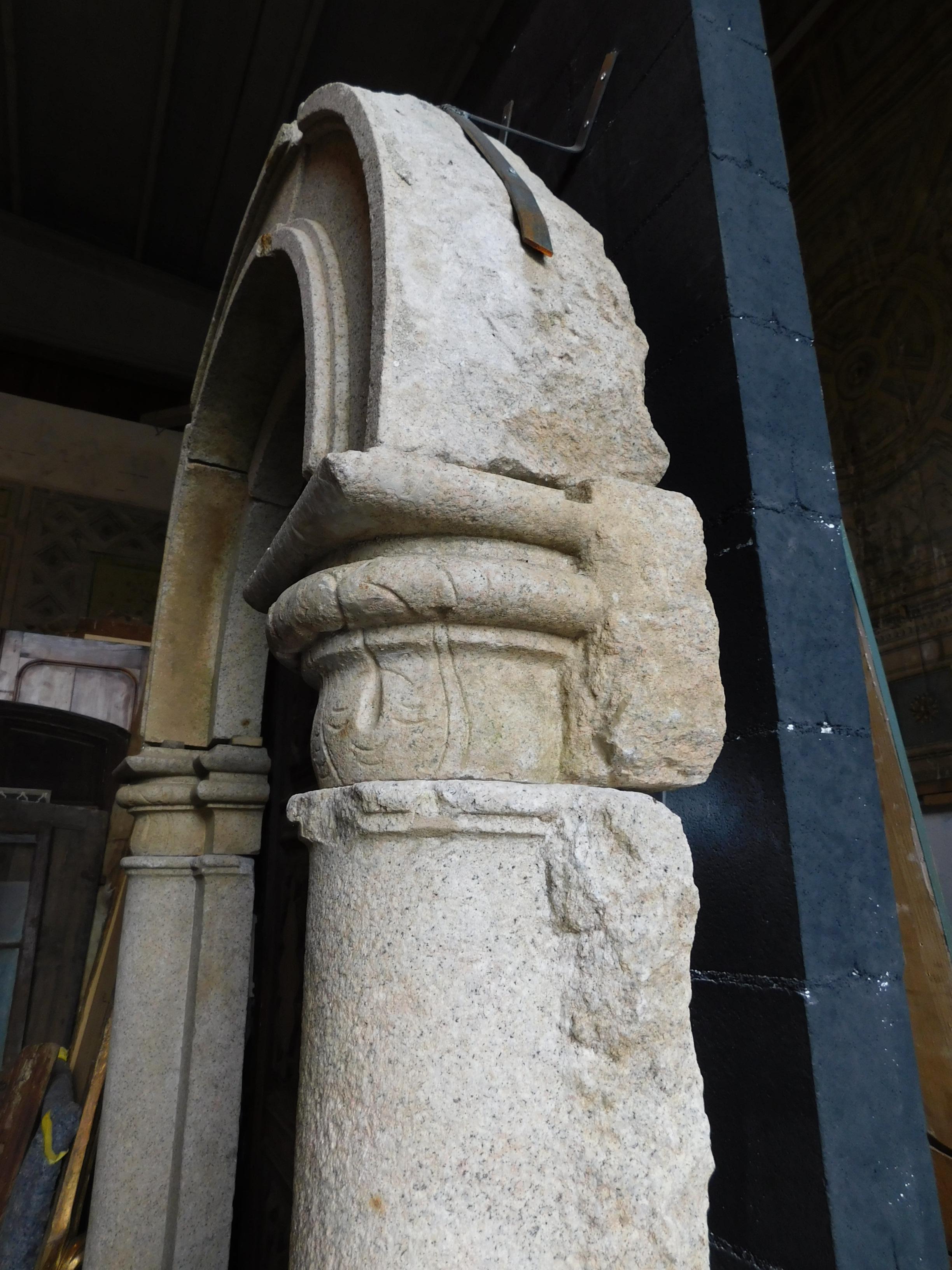 Antique Granite Stone Portal, Columns and Arch, 17th Century, Italy 2