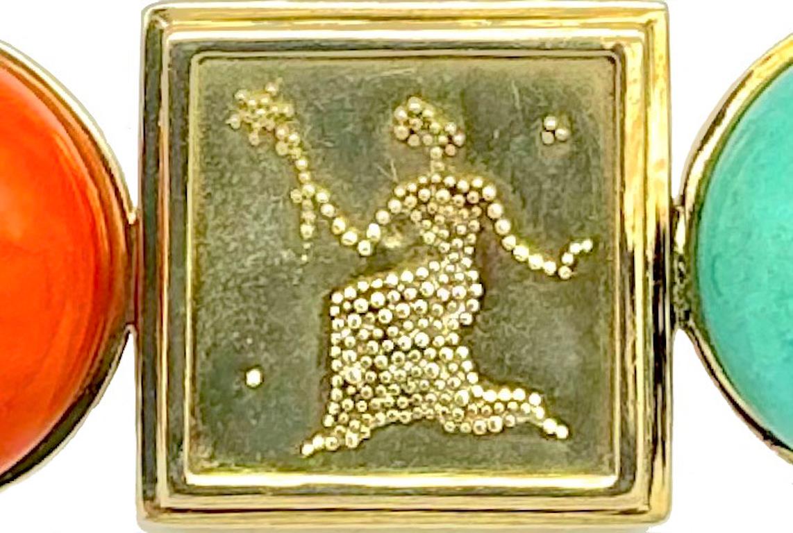 Spilla antica in oro granulato 14K Magis Astrologo Stargazer Turqoise In condizioni buone in vendita a Munich, Bavaria