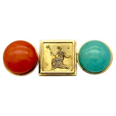 Antique Granulated 14K Gold Brooch Magi Astrologer Stargazer Turqoise