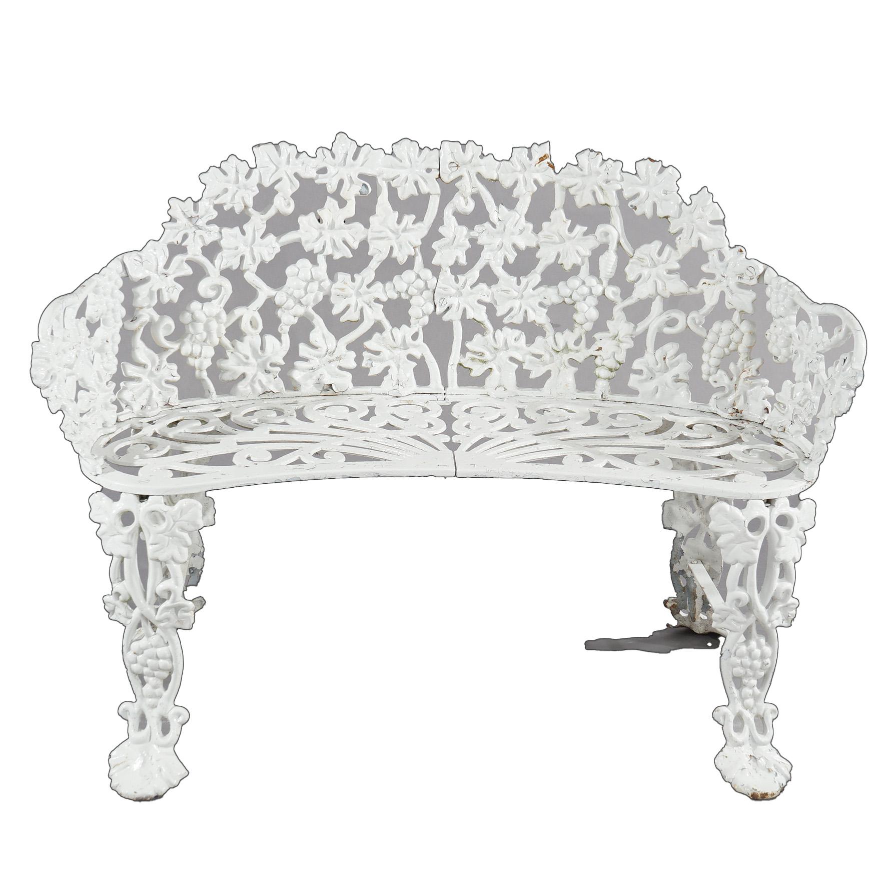Antique Grape & Leaf Painted Cast Iron Garden Settee C1930 In Good Condition In Big Flats, NY