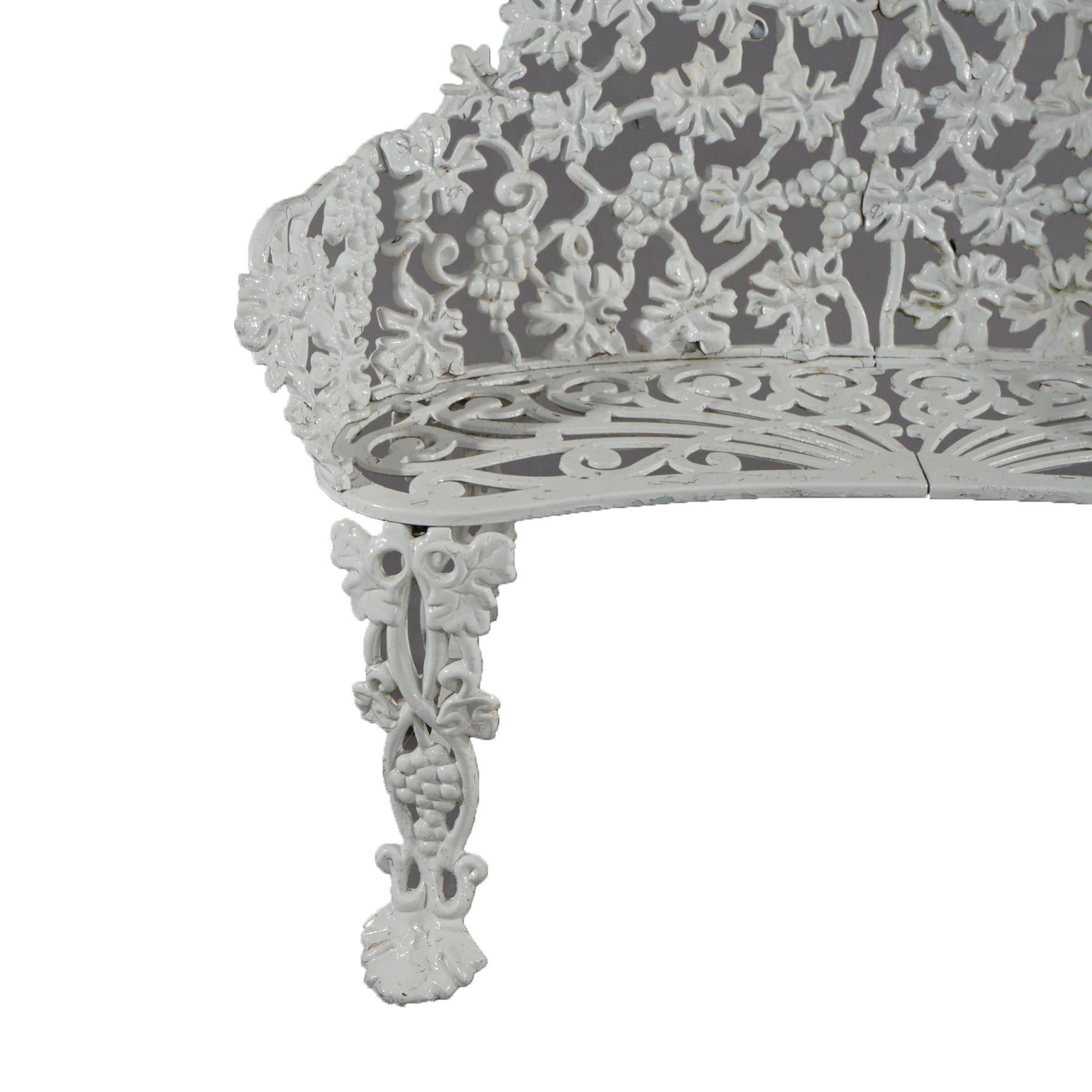 Antique Grape & Leaf Painted Cast Iron Garden Settee C1930 2