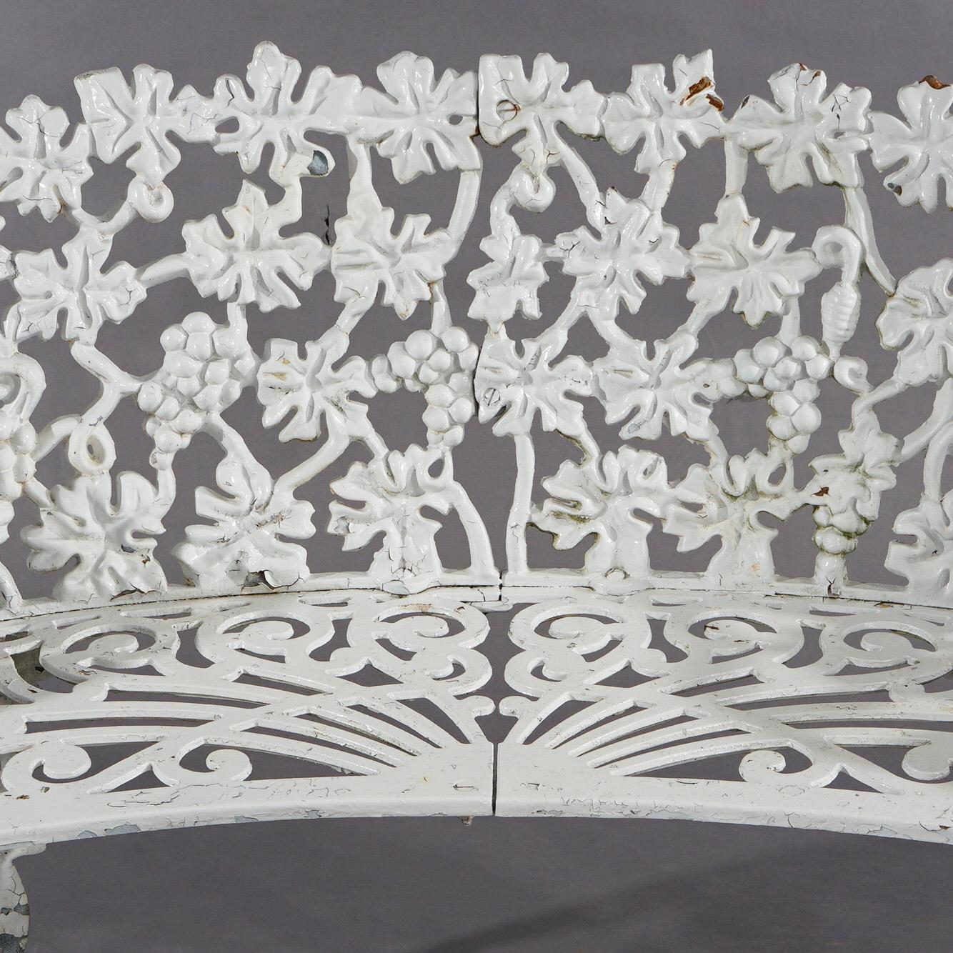 Antique Grape & Leaf Painted Cast Iron Garden Settee C1930 3