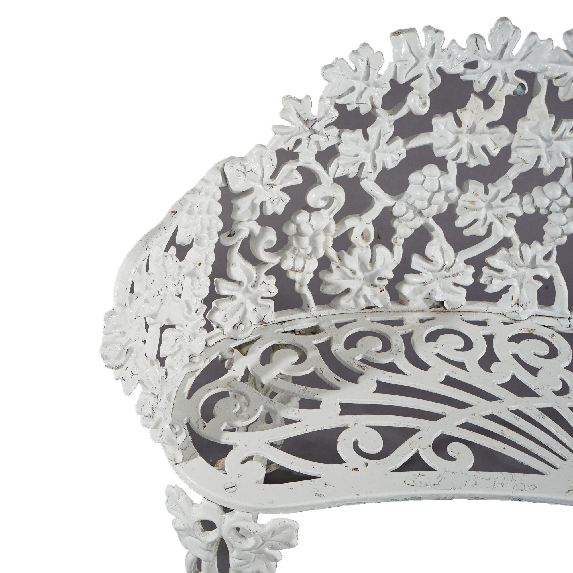 Antique Grape & Leaf Painted Cast Iron Garden Settee C1930 5