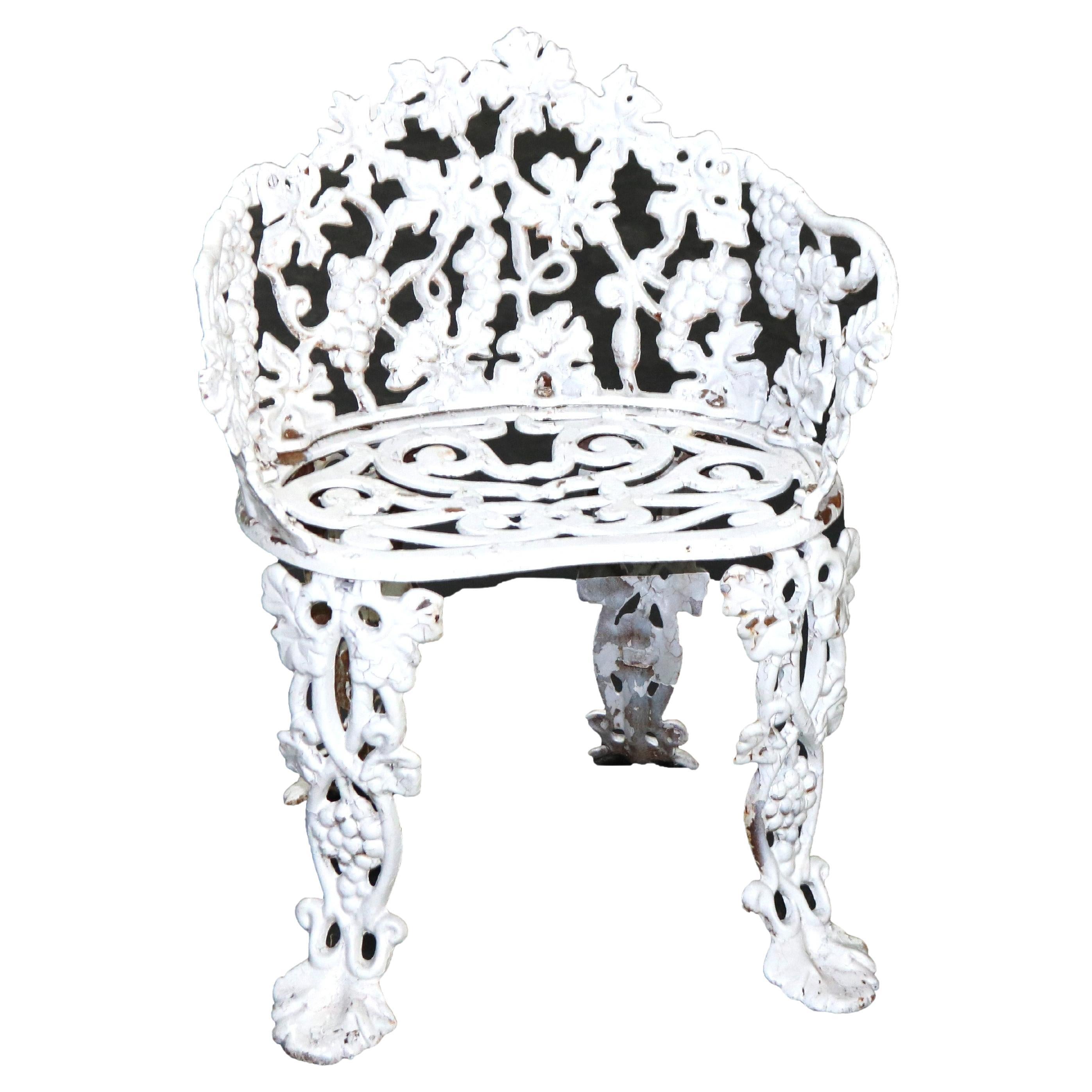 Antique Grape 
Leaf White Painted Cast Iron Garden Seat C1880