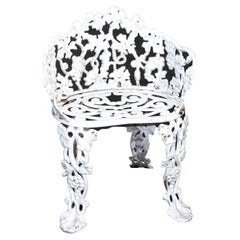 Antique Grape & Leaf White Painted Cast Iron Garden Seat C1880
