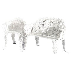 Antique Grape & Leaf White Painted Cast Iron Garden Set, Settee & Chair, c1900