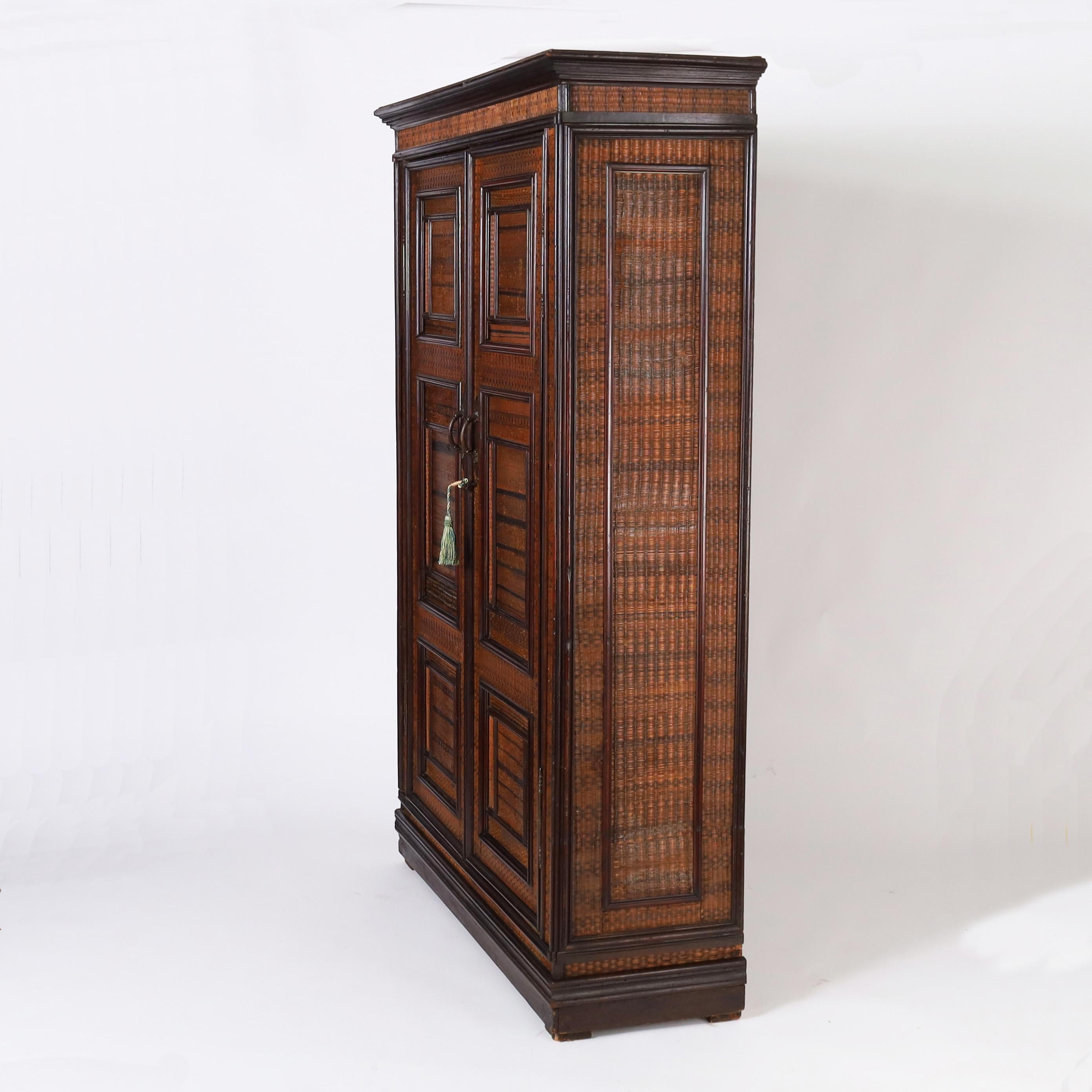 French Antique Grasscloth Cabinet or Armoire For Sale