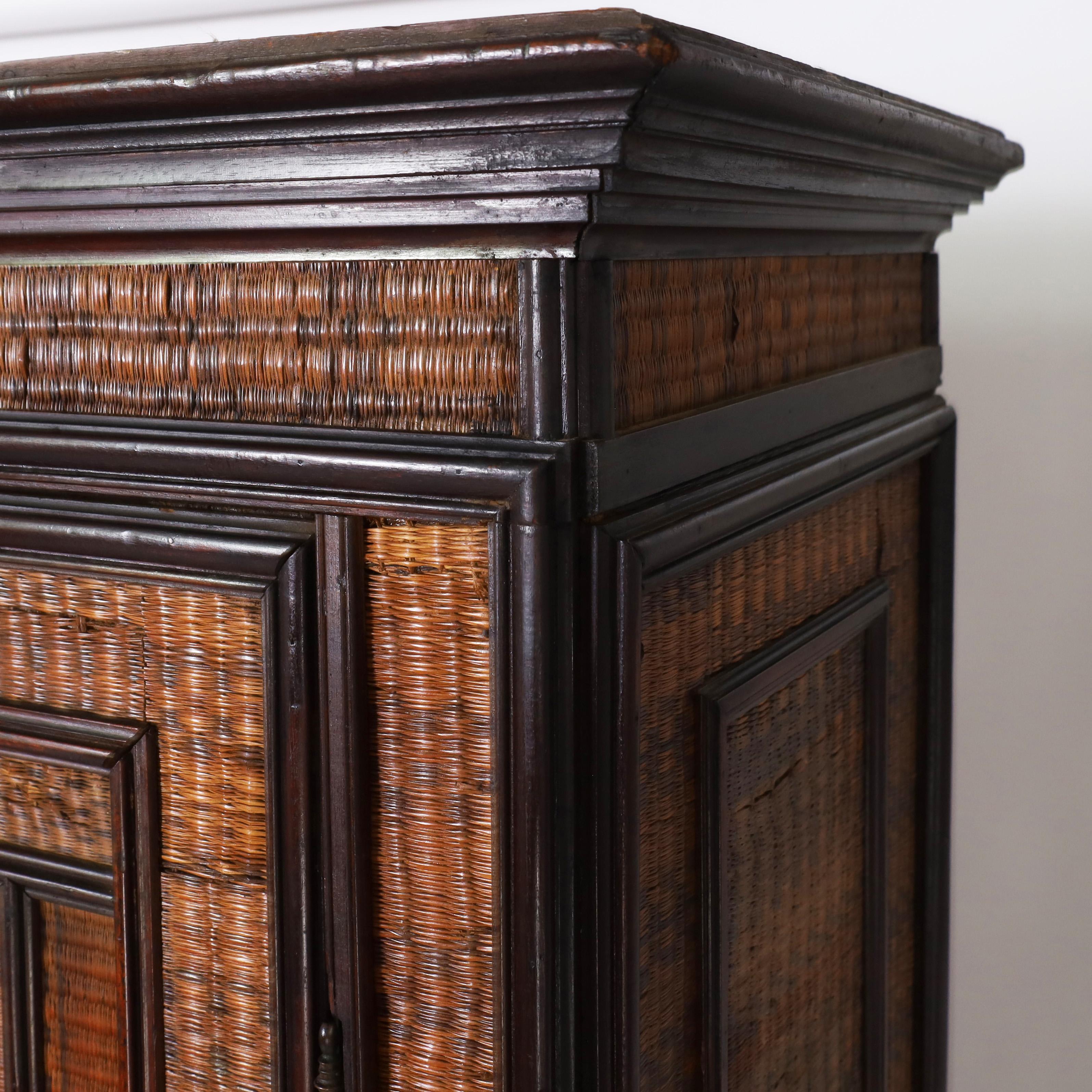 Hand-Crafted Antique Grasscloth Cabinet or Armoire For Sale