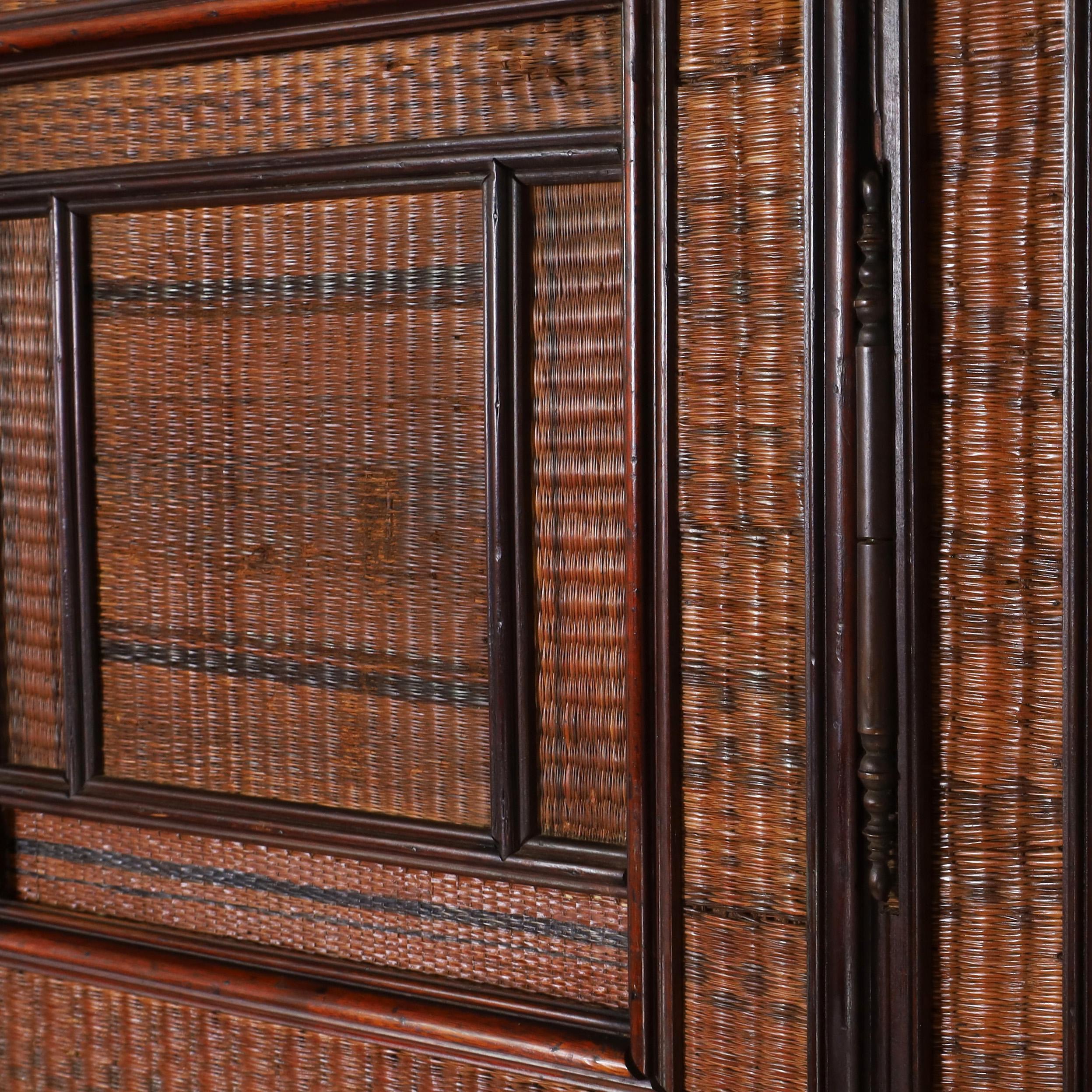 Antique Grasscloth Cabinet or Armoire In Good Condition For Sale In Palm Beach, FL