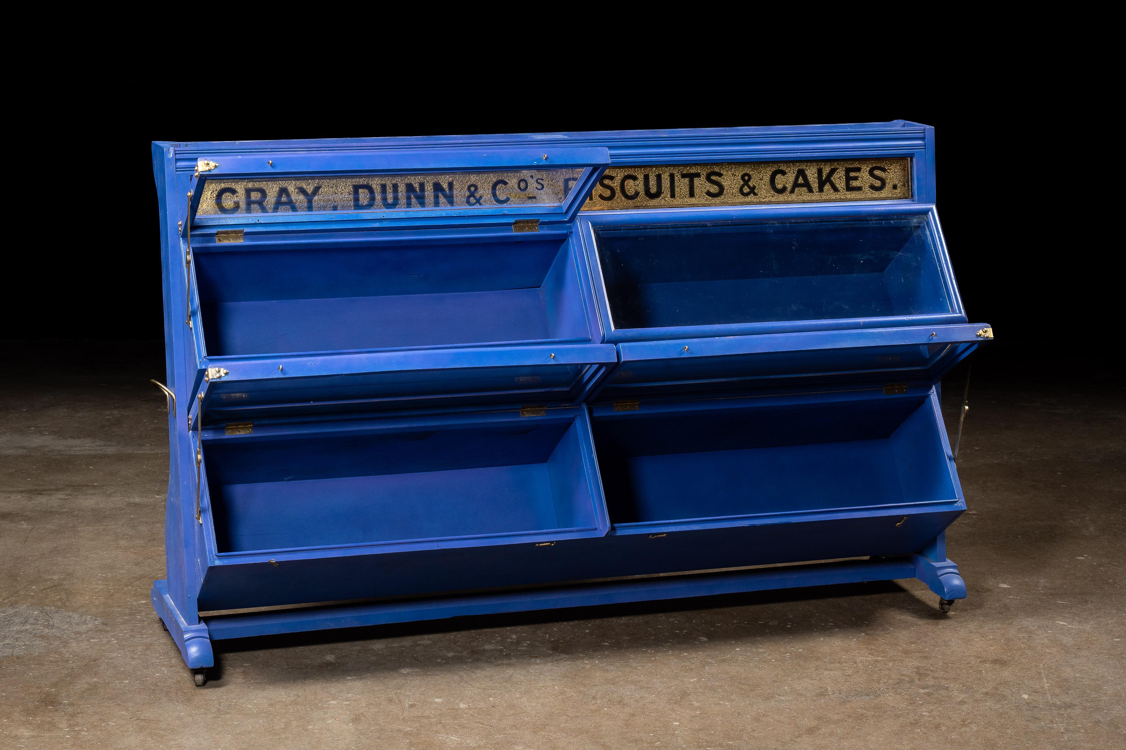 Scottish Antique Gray, Dunn & Co. Bakery Display Case in Blue For Sale