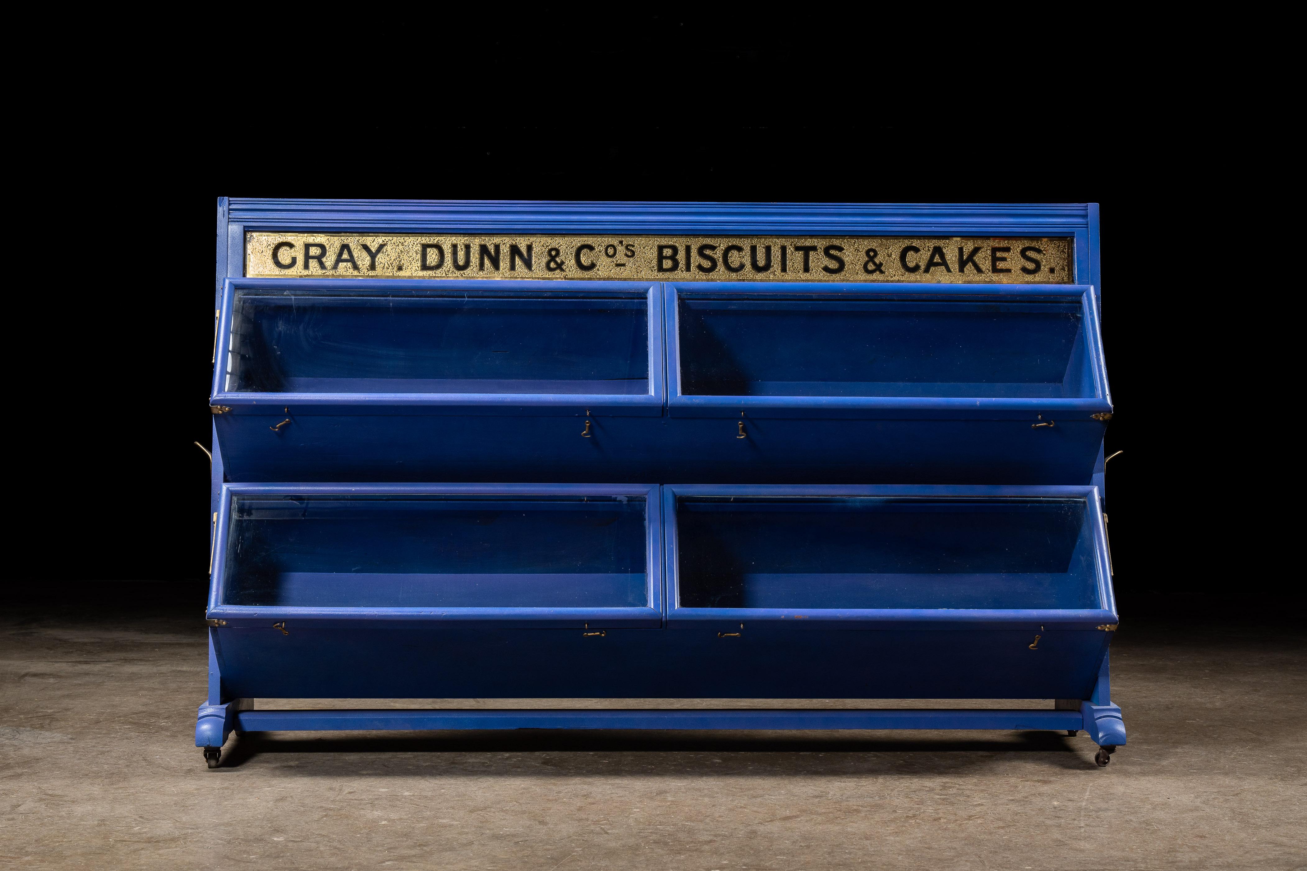 Antique Gray, Dunn & Co. Bakery Display Case in Blue In Good Condition For Sale In Dekalb, IL