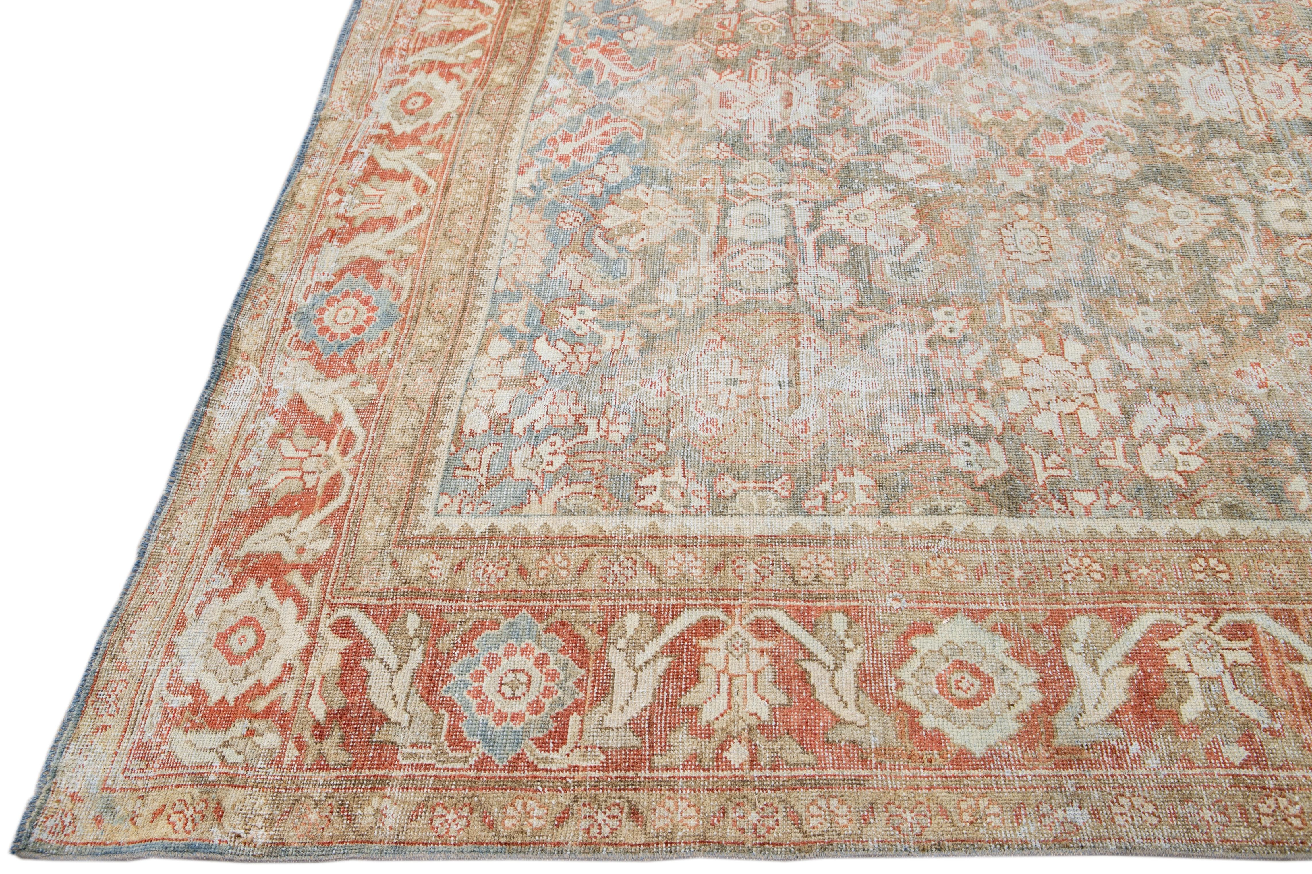 Hand-Knotted Antique Gray Mahal Handmade Floral Pattern Persian Wool Rug For Sale