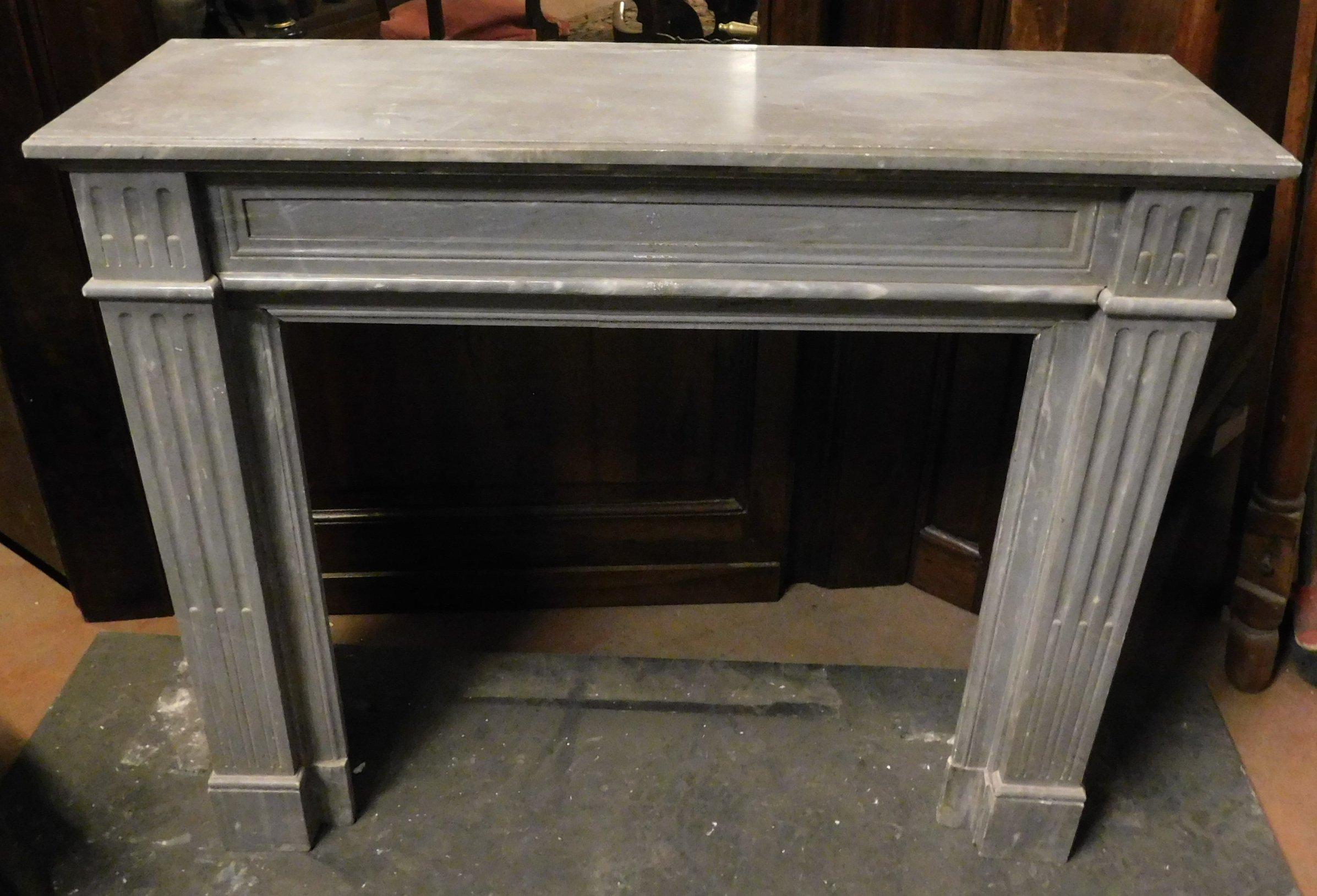 Italian Antique Gray Marble Fireplace Mantle, Carved from the 18th Century Italy For Sale
