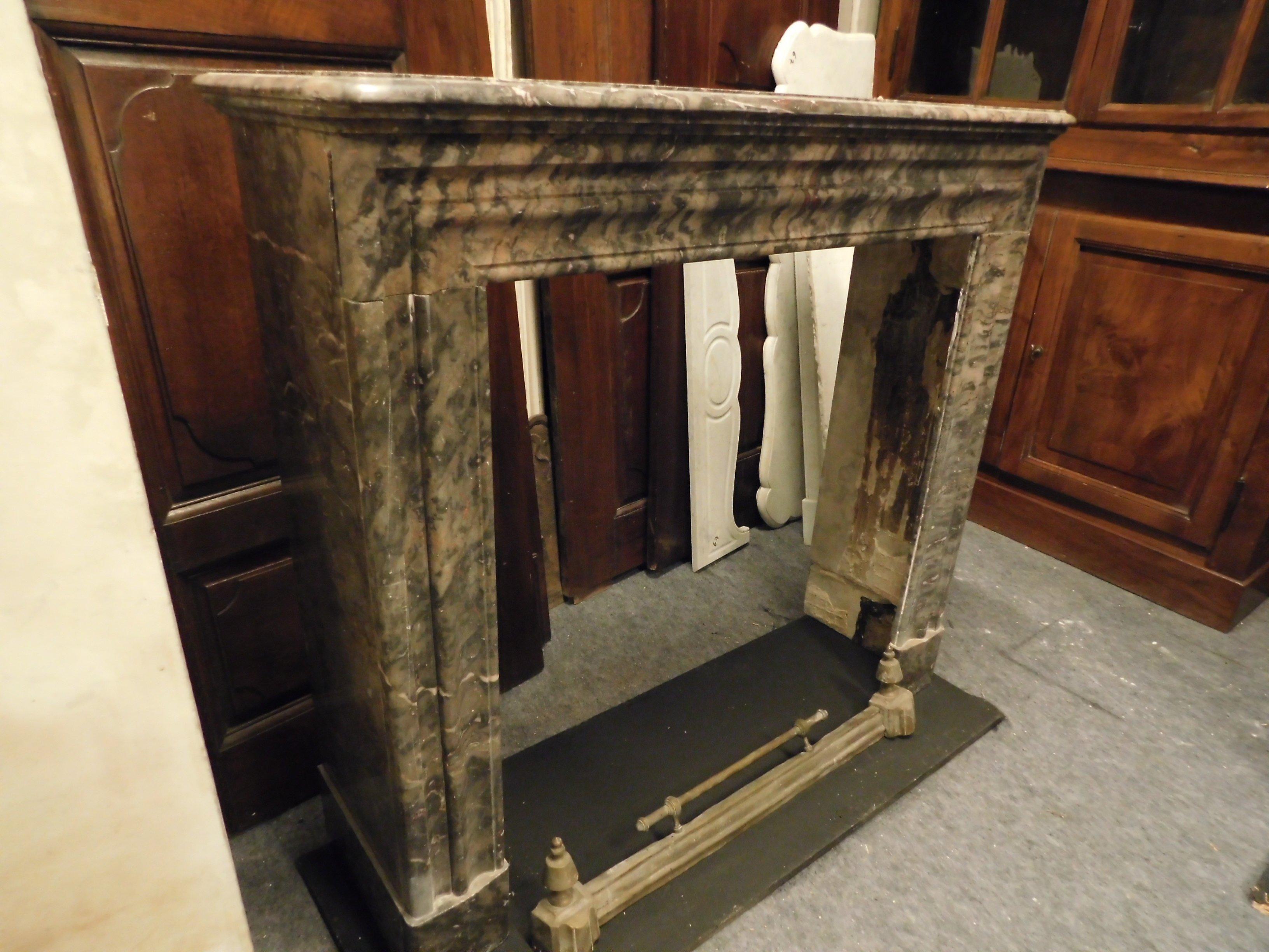 Italian Antique Gray Marble Mantle Fireplace, 19th Century Italy