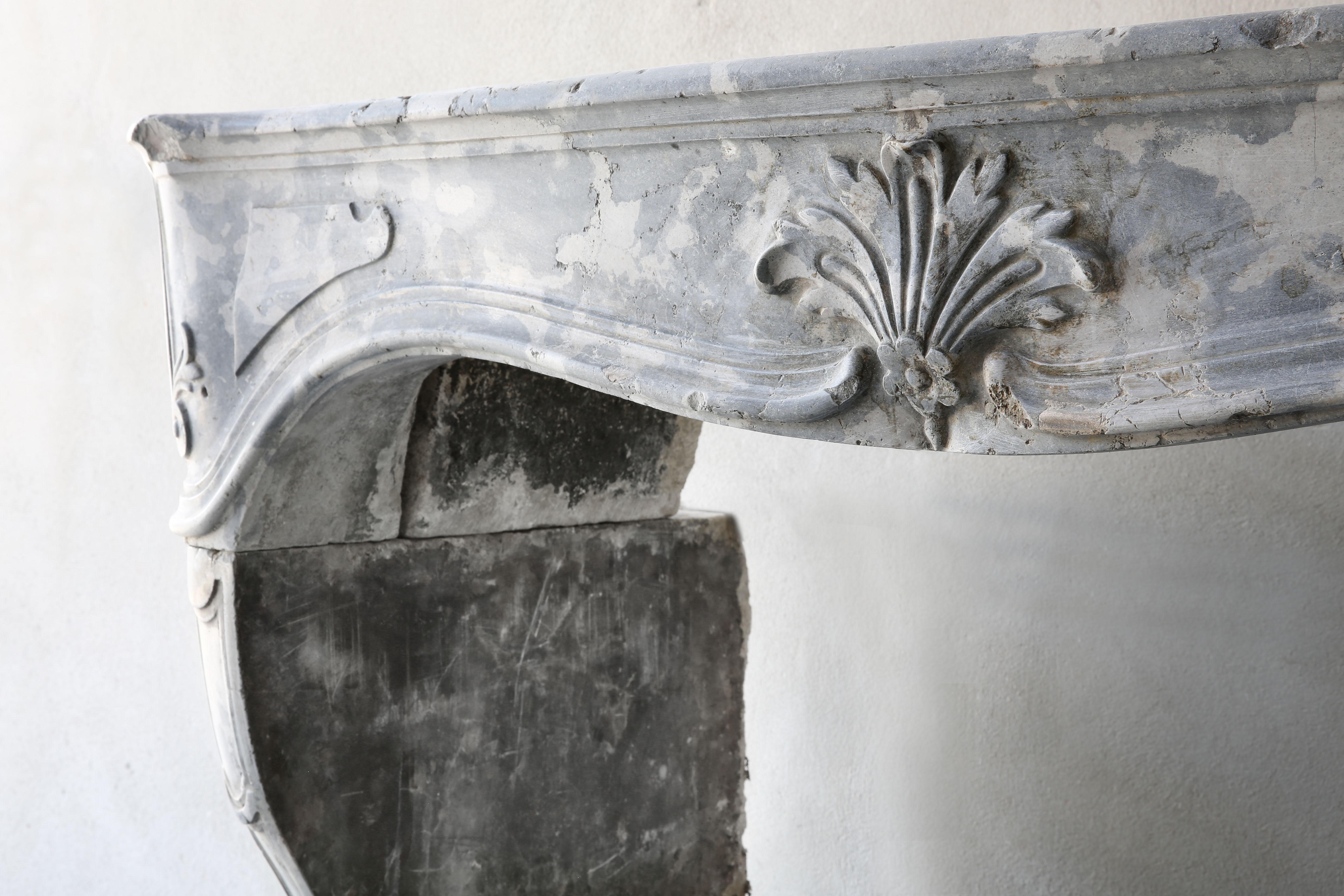Antique Gray Marble Stone Fireplace, 19th Century, Louis XV In Good Condition In Made, NL