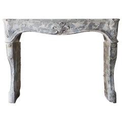 Antique Gray Marble Stone Fireplace, 19th Century, Louis XV