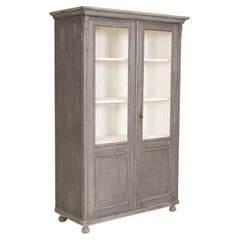 Antique Gray Pained Bookcase Display Cabinet