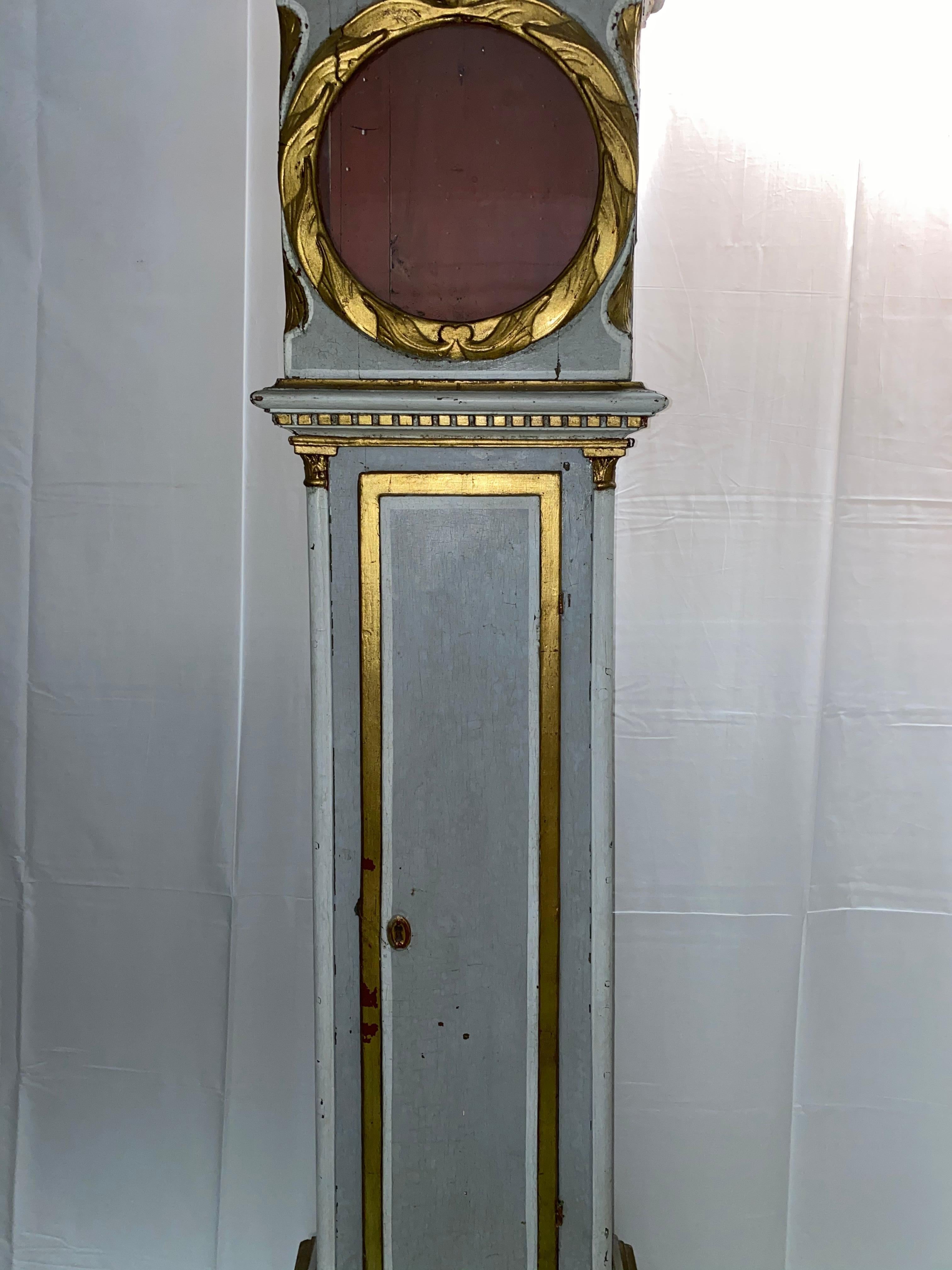 Antique Gray Painted Danish Grandfather Clock, 19th Century, Denmark For Sale 3