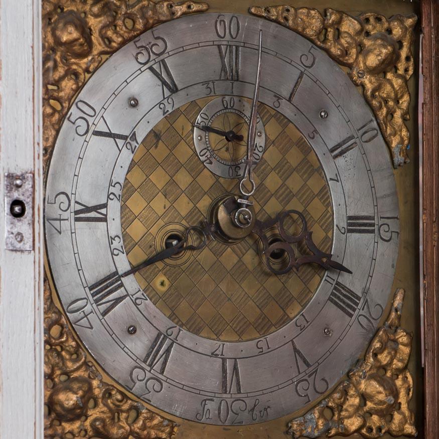 Antique Gray Painted Danish Grandfather Clock In Good Condition In Round Top, TX