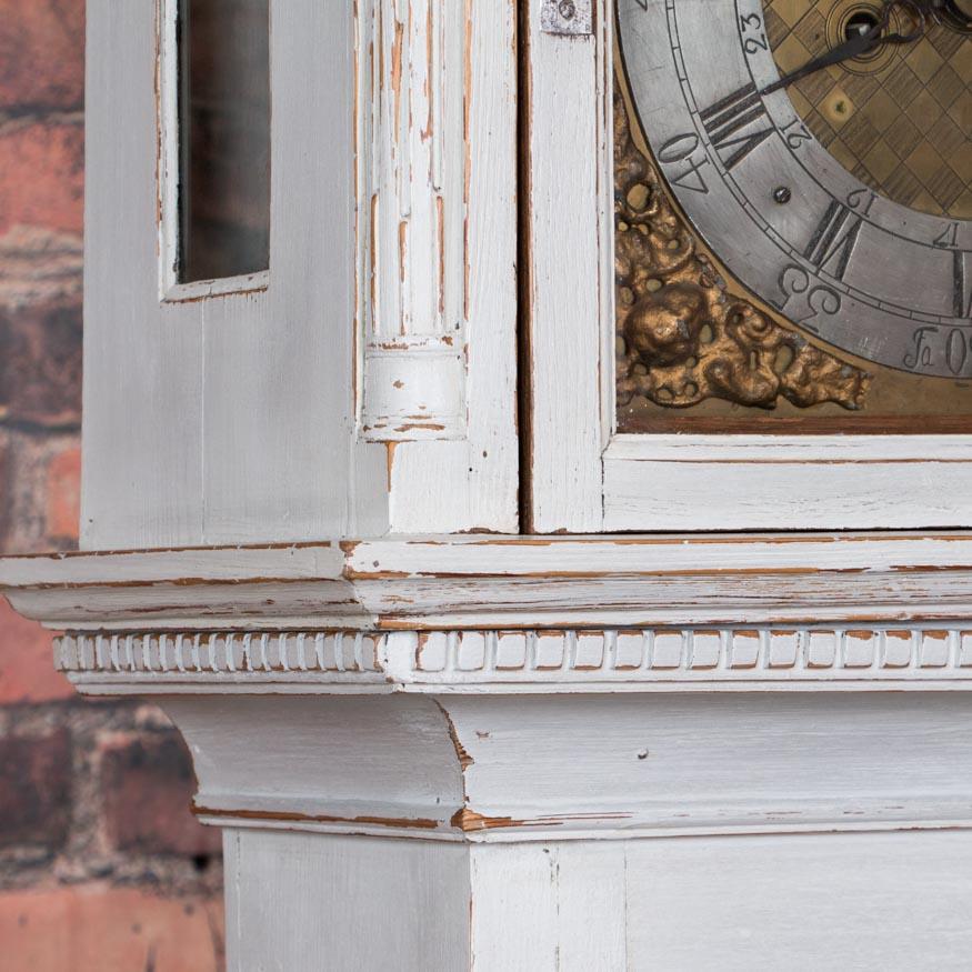 19th Century Antique Gray Painted Danish Grandfather Clock