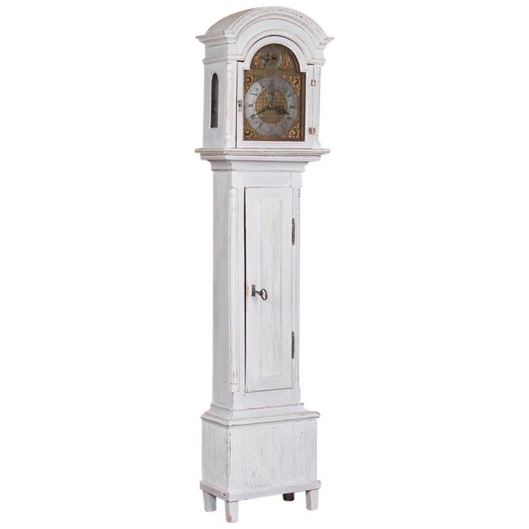 Antique Gray Painted Danish Grandfather Clock For Sale