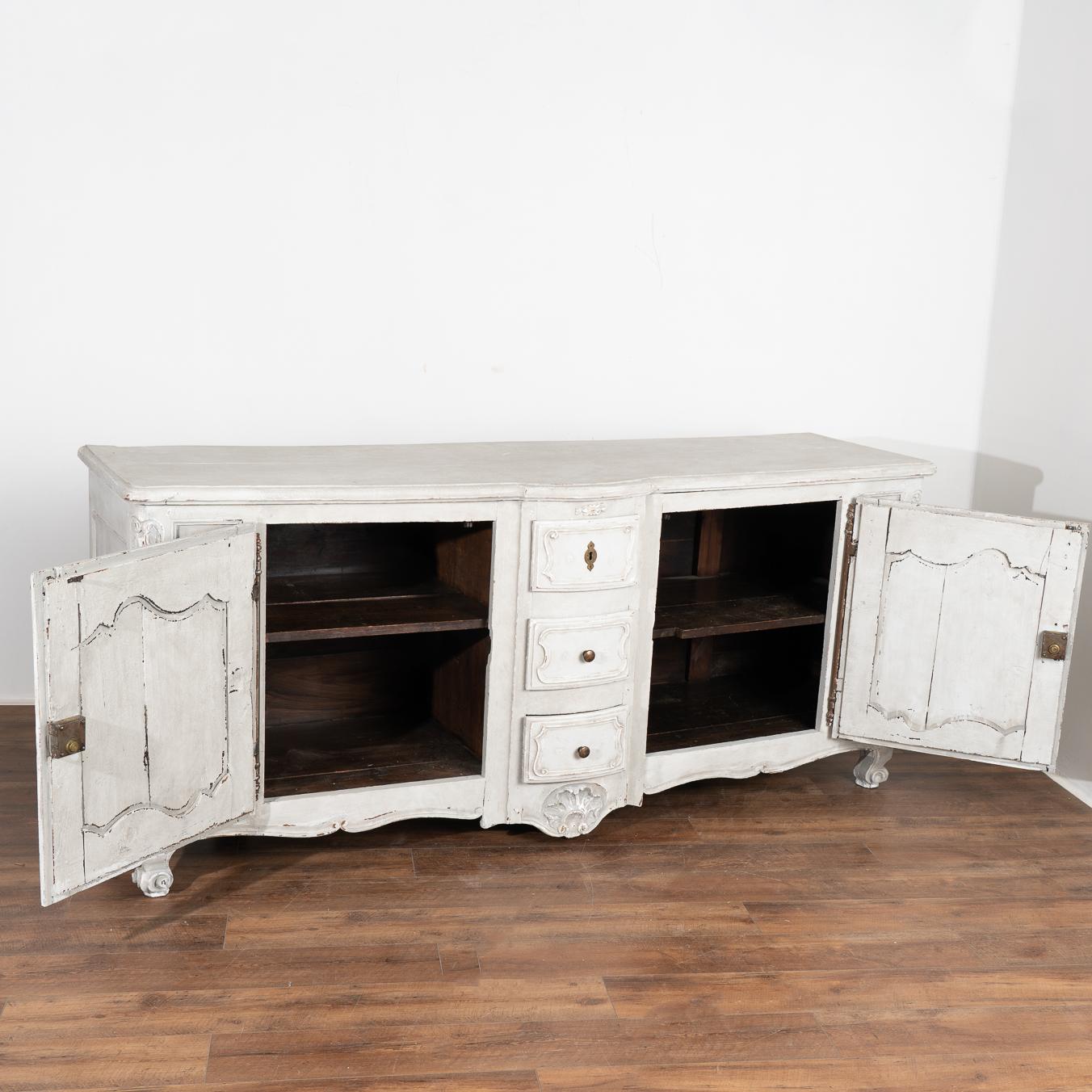 French Provincial Antique Gray Painted French Oak Sideboard Buffet circa 1800s For Sale
