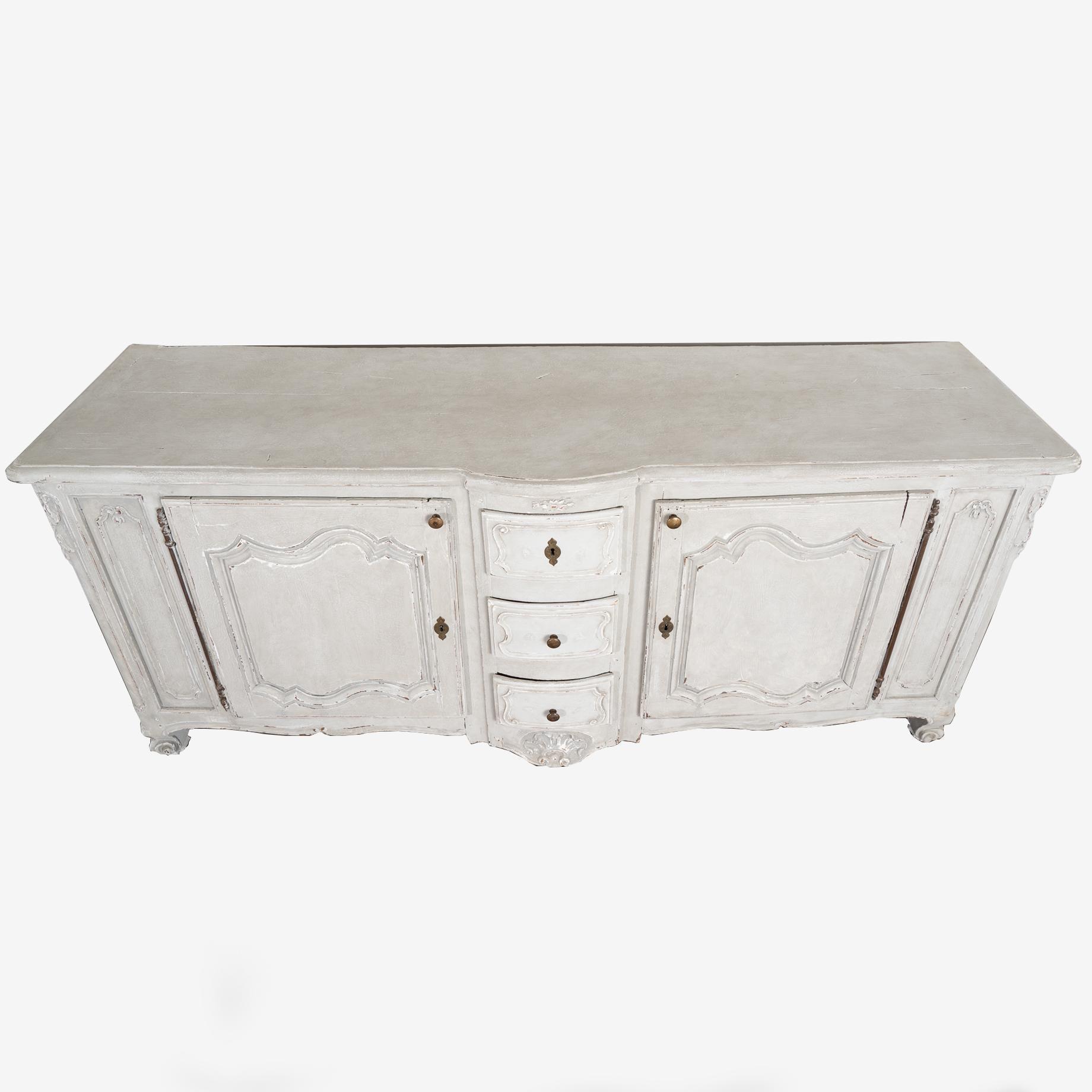 French Provincial Antique Gray Painted French Oak Sideboard Buffet circa 1800s For Sale