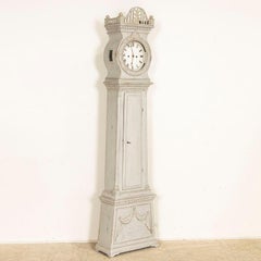 Antique Gray Painted Grandfather Clock from Denmark