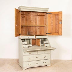 Antique Gray Painted Gustavian Secretary Desk Bureau, Sweden
