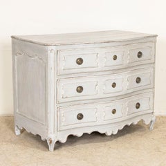 Antique Gray Painted Oak Chest of 3 Drawers from France