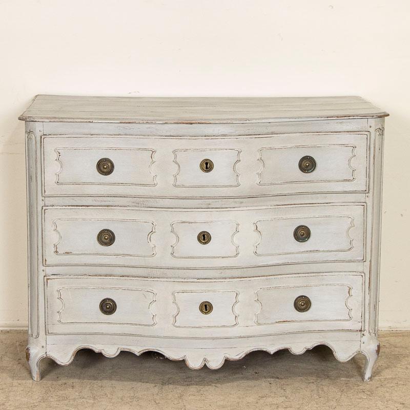 Antique Gray Painted Oak Chest of 3 Drawers from France In Good Condition For Sale In Round Top, TX