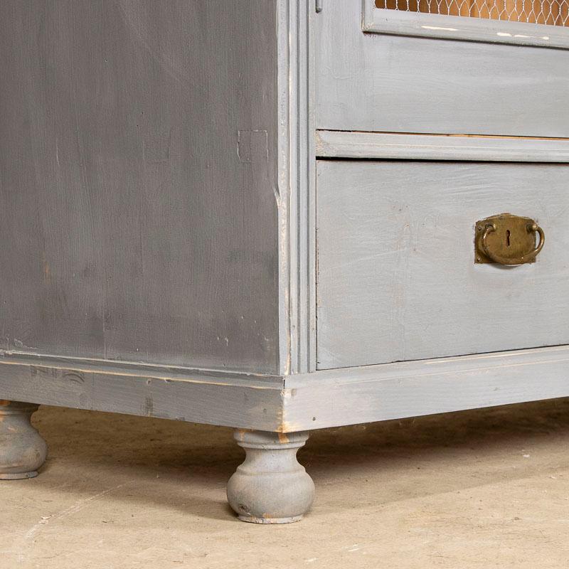 Antique Gray Painted Pine Cabinet with Wire Mesh Doors from Hungary 3