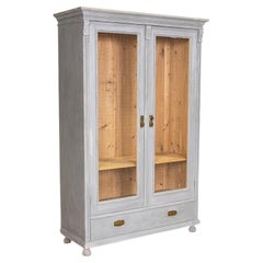 Antique Gray Painted Pine Cabinet with Wire Mesh Doors from Hungary