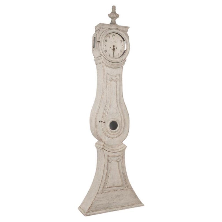 Antique Grey Painted Swedish Mora Grandfather Clock, circa 182040 For