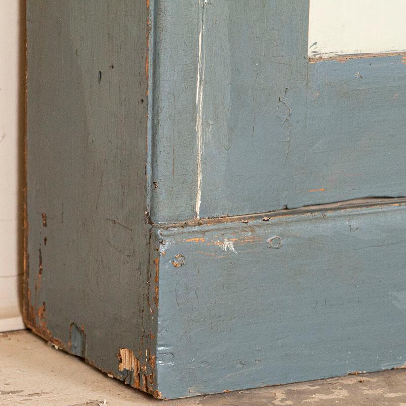 Antique Gray Painted Very Narrow 3-Door Cabinet Bookcase In Good Condition In Round Top, TX