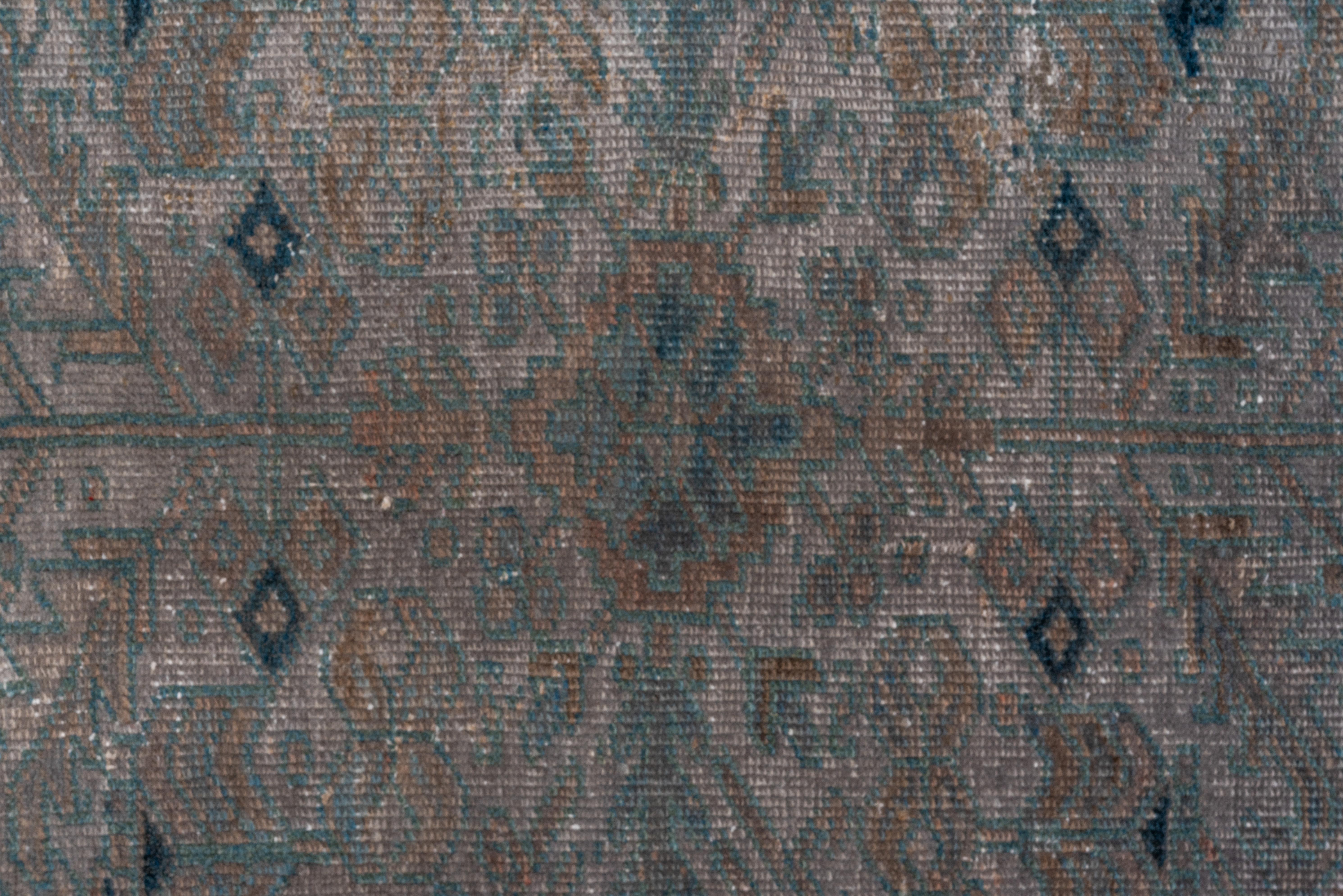 Mid-20th Century Antique Gray Persian Heriz Rug, Blue and Teal Accents, All-Over Field