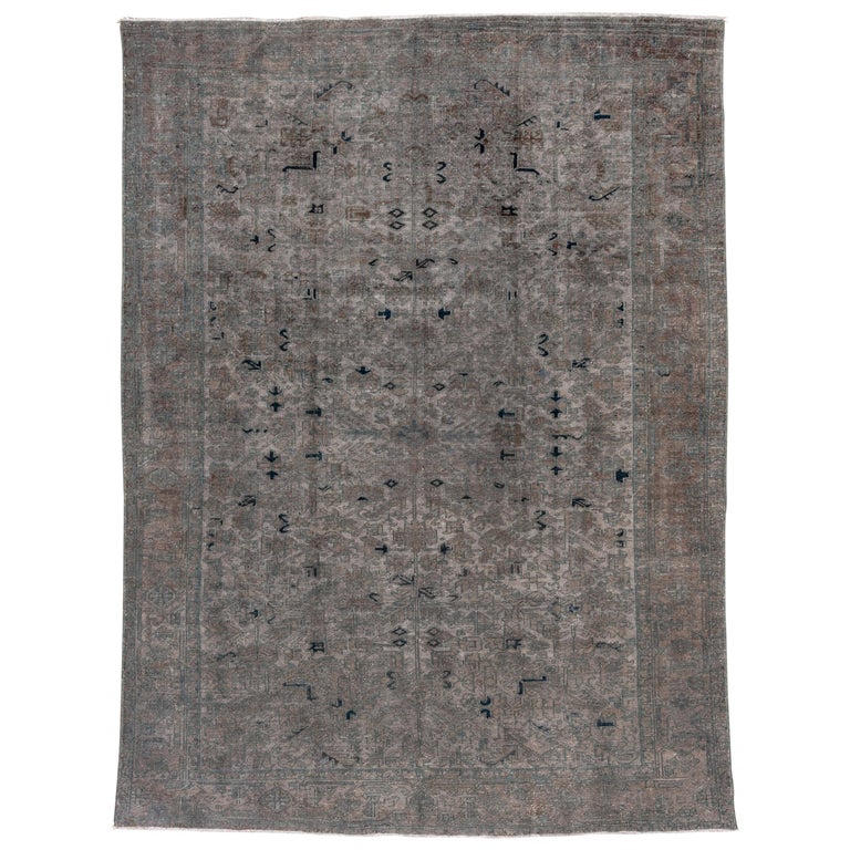 Antique Gray Persian Heriz Rug, Blue and Teal Accents, All-Over Field For  Sale at 1stDibs