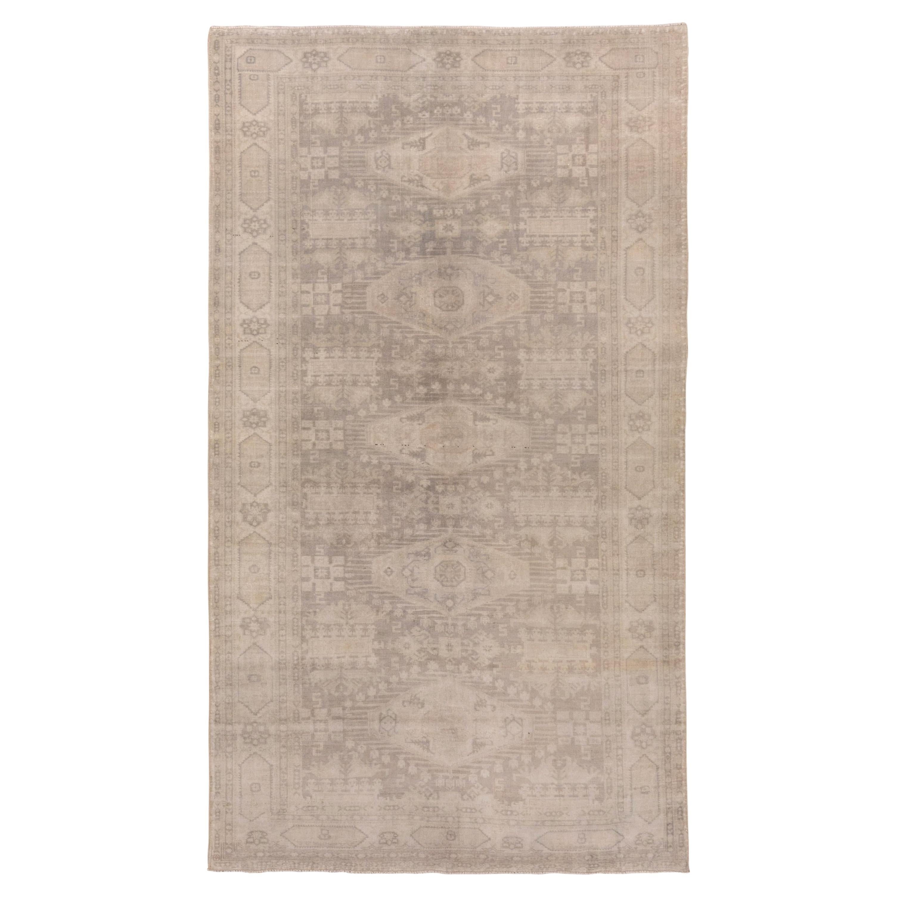 Antique Gray Turkish Sivas Rug, Gray Field, Ivory Borders For Sale