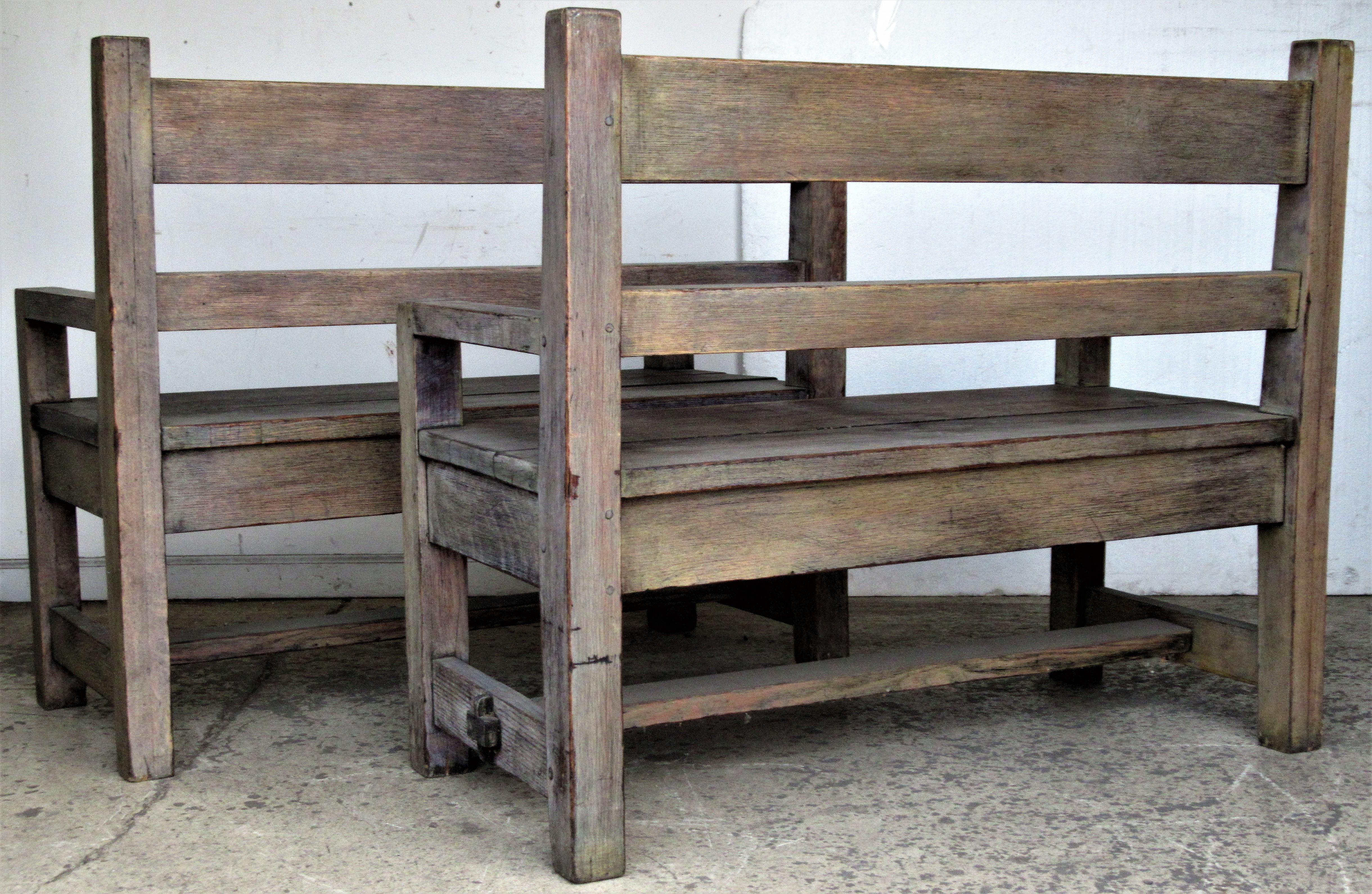 Antique American Arts and Craft Period Cerused Oak Benches  9