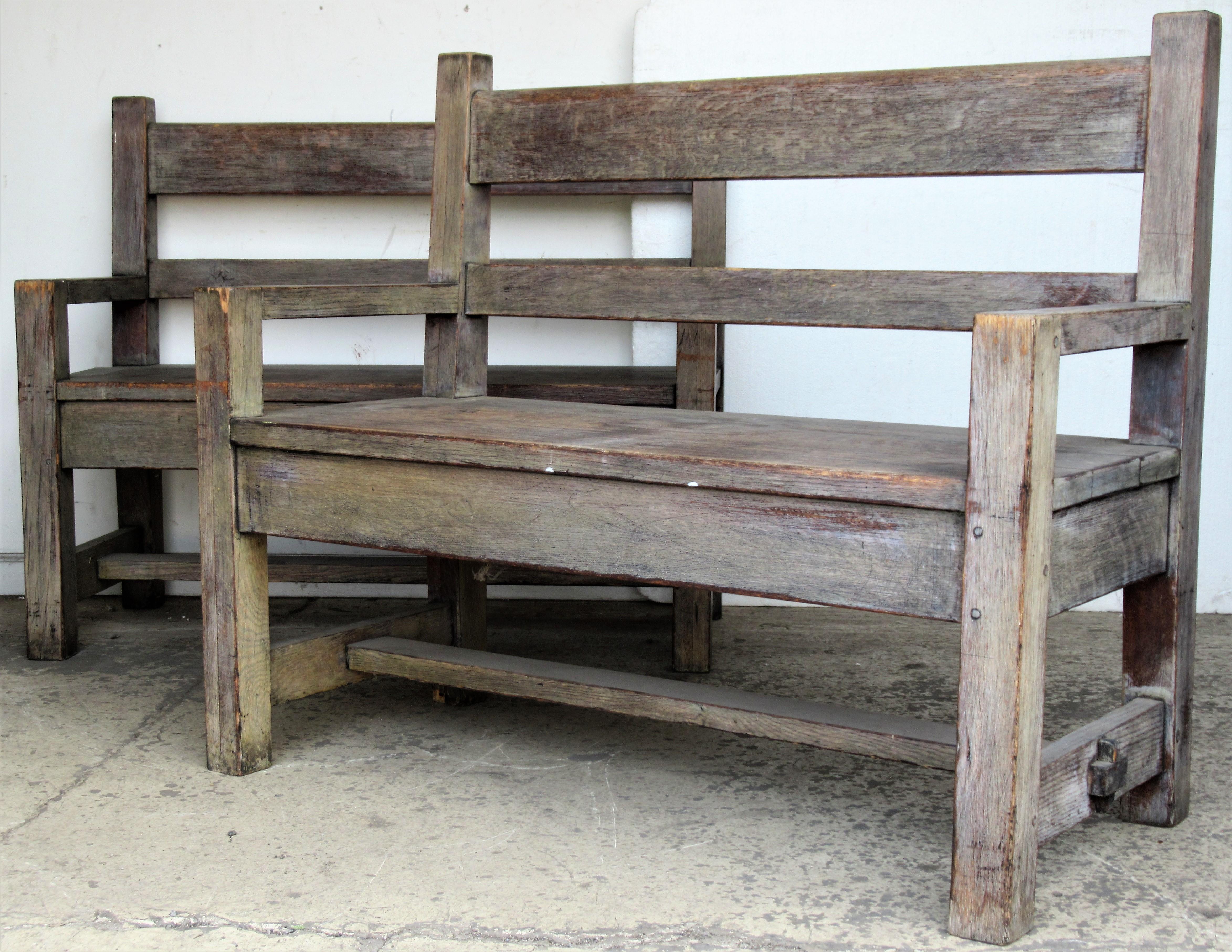 Antique American Arts and Craft Period Cerused Oak Benches  11