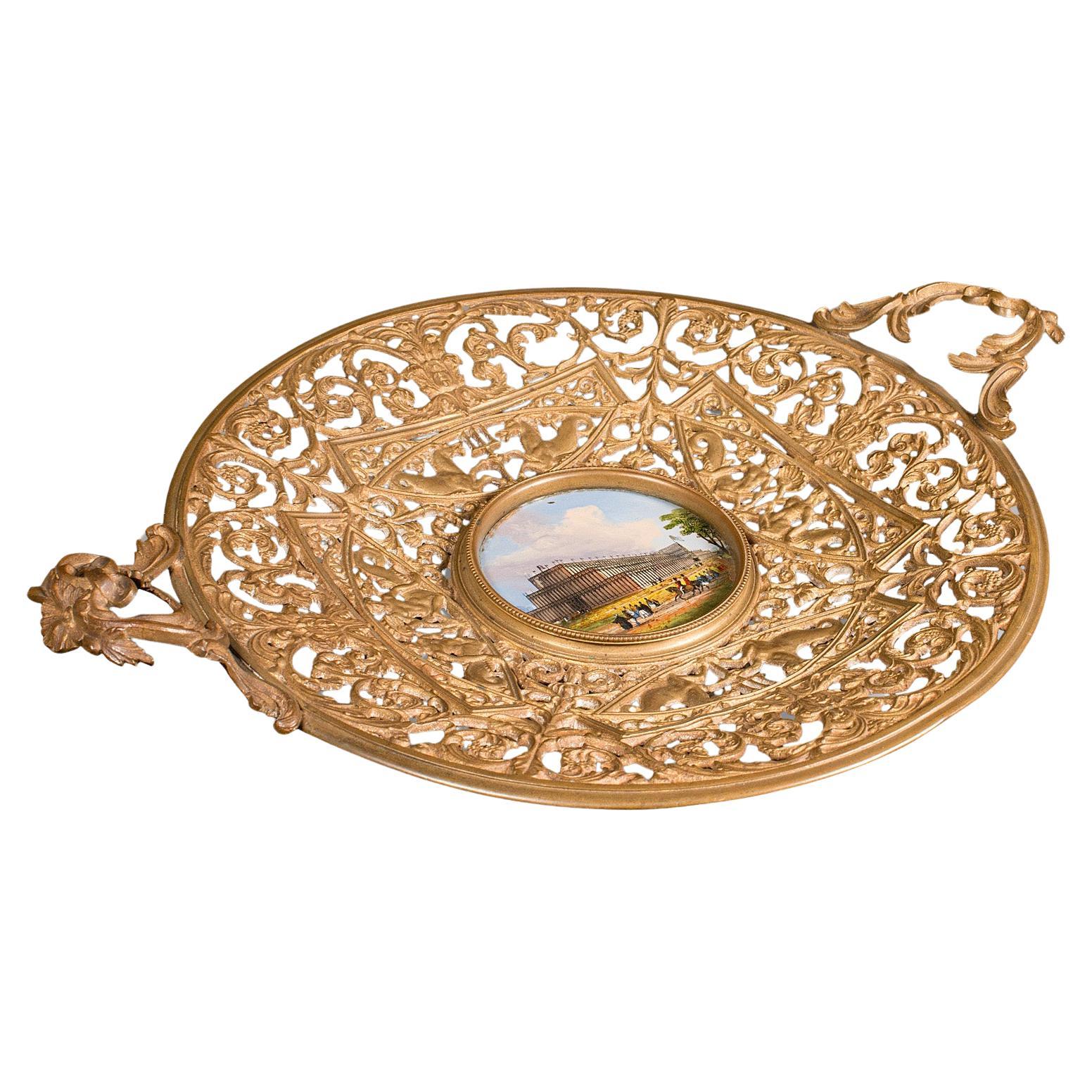 Antique grand plat à fruits d'exposition anglais, bol d'exposition en métal doré, victorien en vente