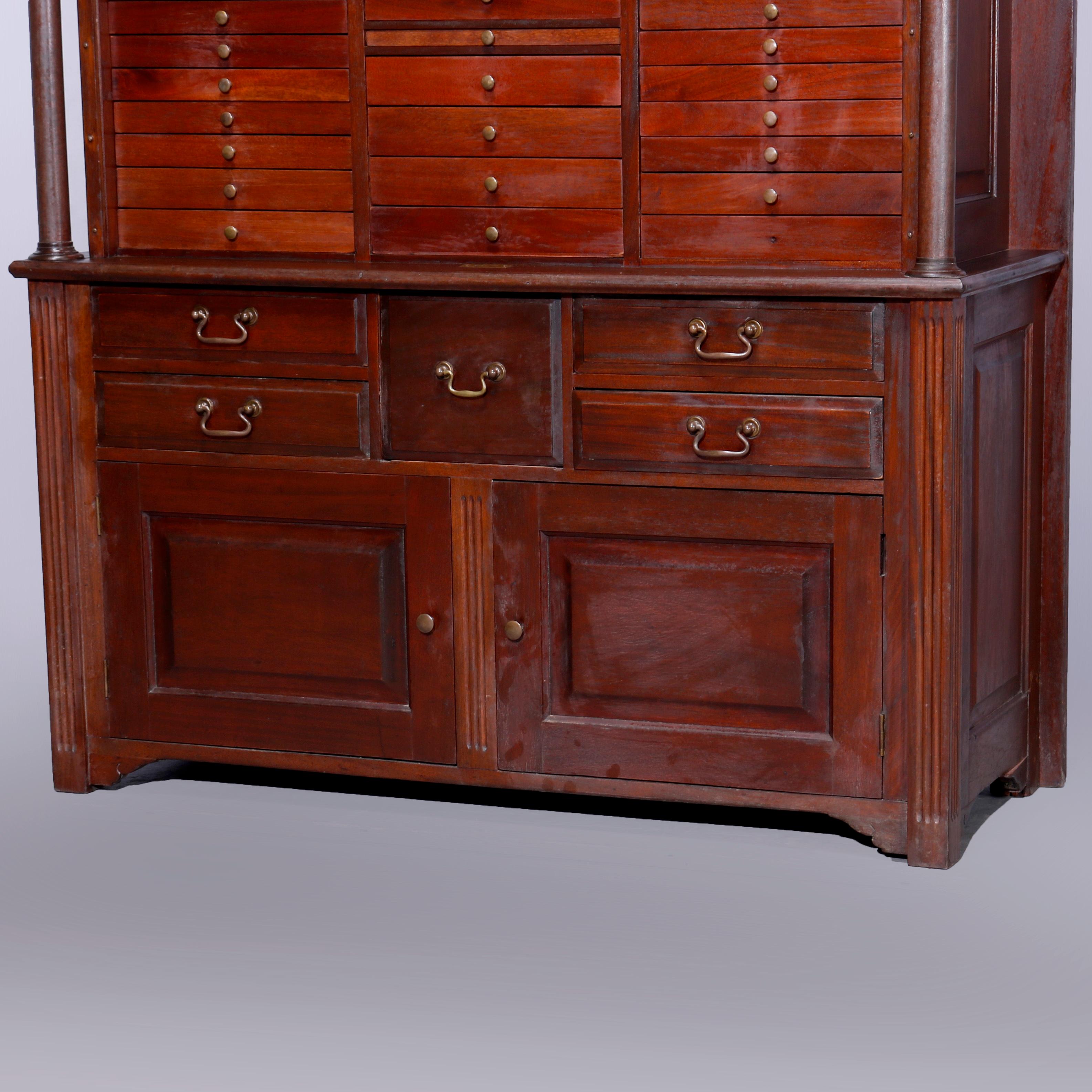 20th Century Antique Grecian American Empire Raised Panel Mahogany Dental Cabinet, c1900