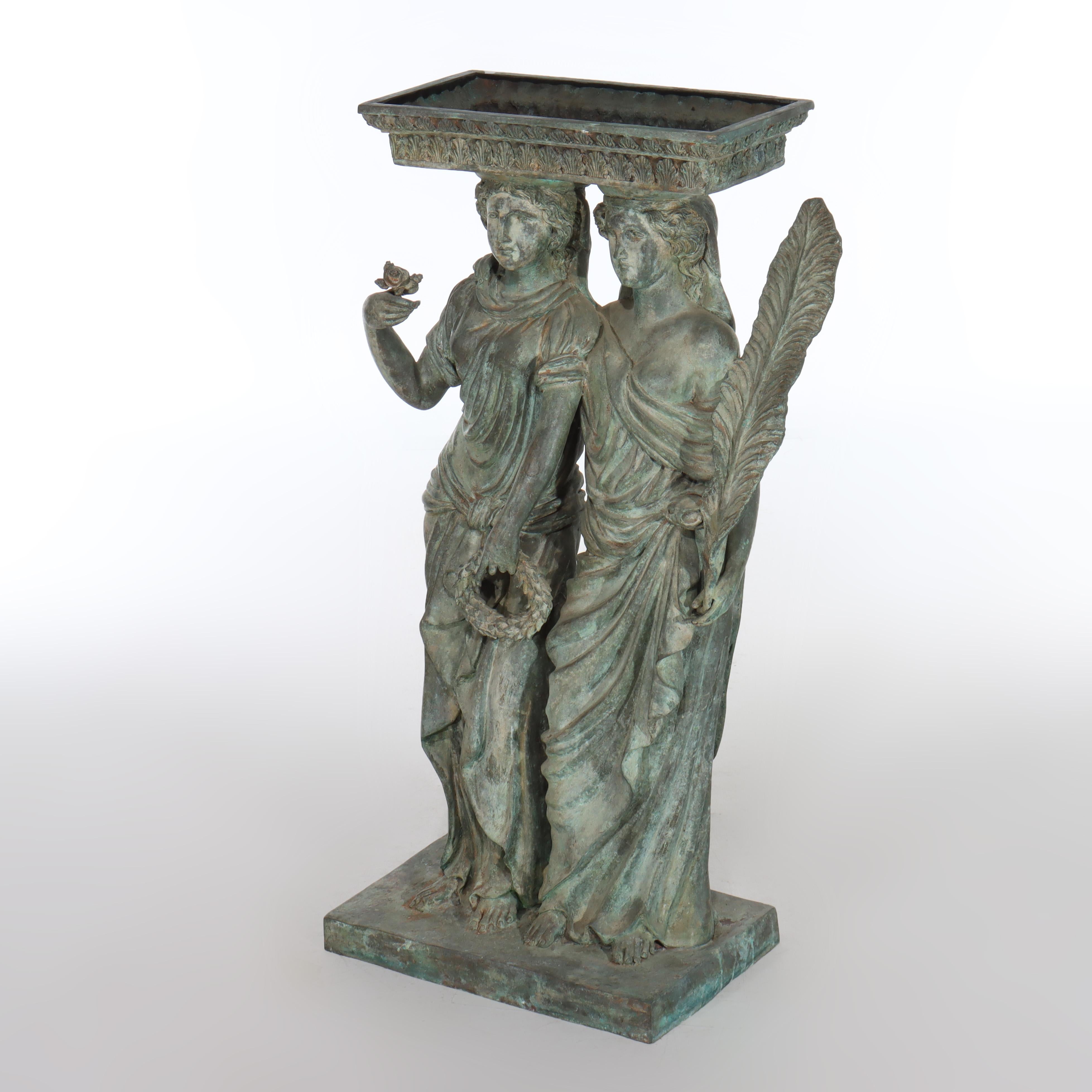 Antike griechische Figural Bronze Garten Pflanzer 19. im Zustand „Gut“ im Angebot in Big Flats, NY