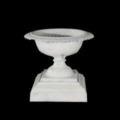 Antique Grecian Style Cast Iron Garden Urn, White Painted, C1900